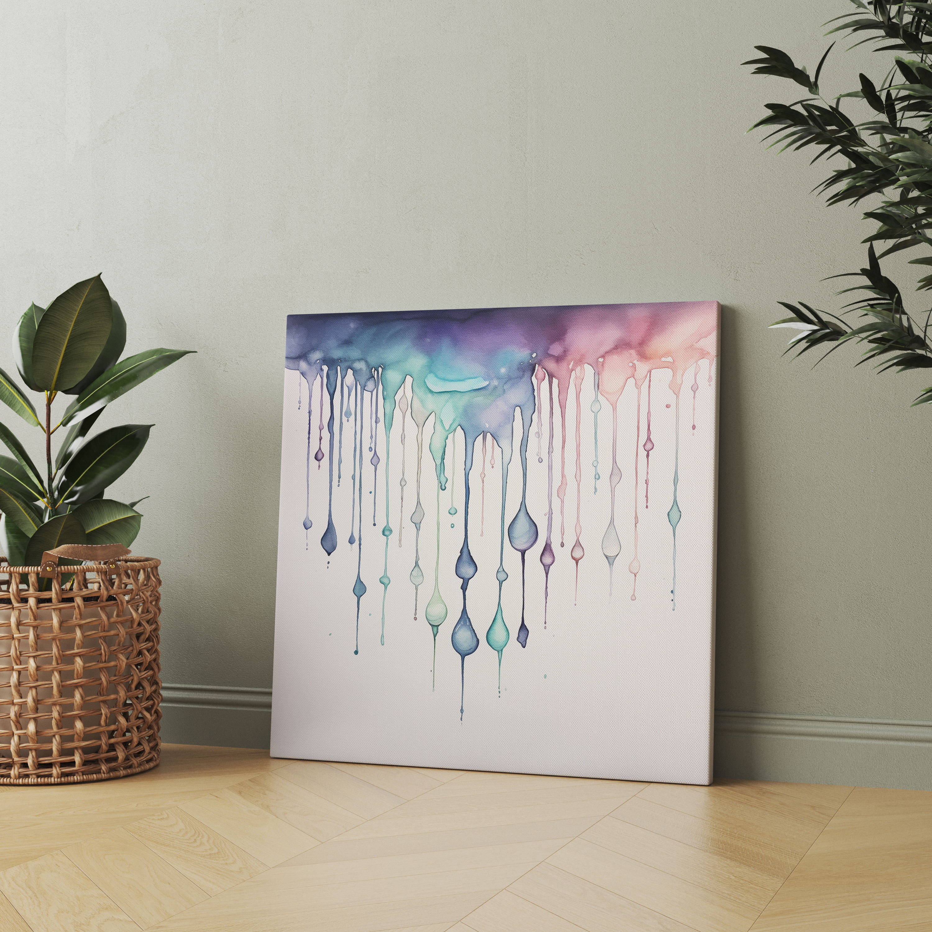 Rainy Delight Wall Art - Storm, Raindrops Wall Decoration, Watercolor Artwork Canvas Print, High Quality Canvas Print