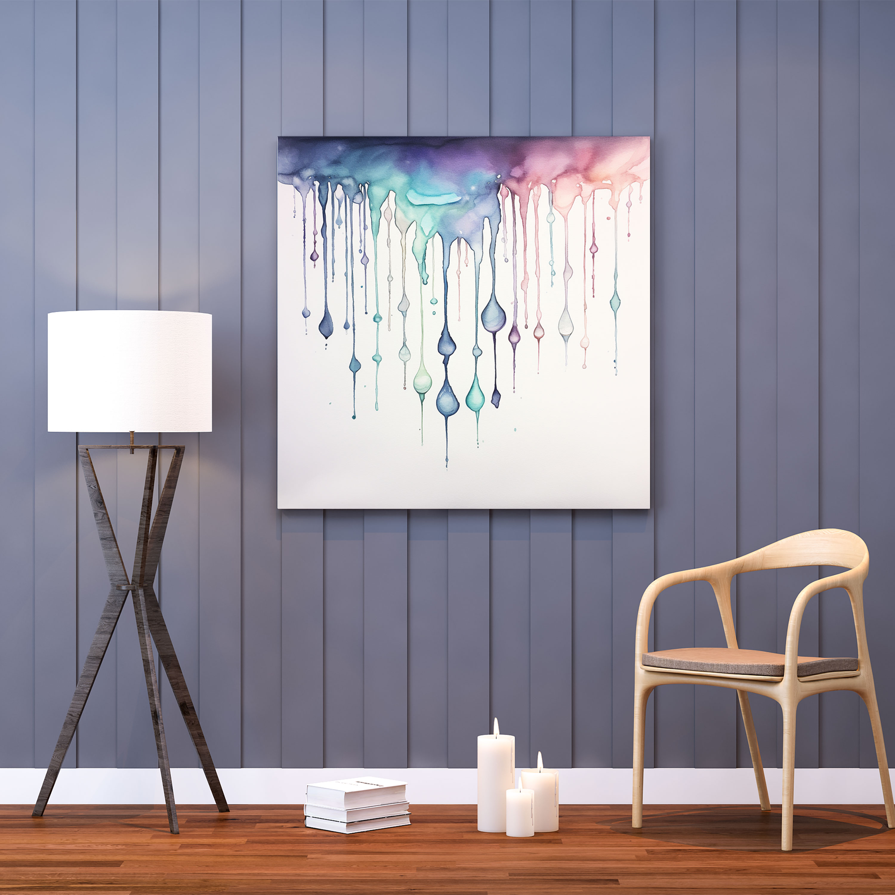 Rainy Delight Wall Art - Storm, Raindrops Wall Decoration, Watercolor Artwork Canvas Print, High Quality Canvas Print