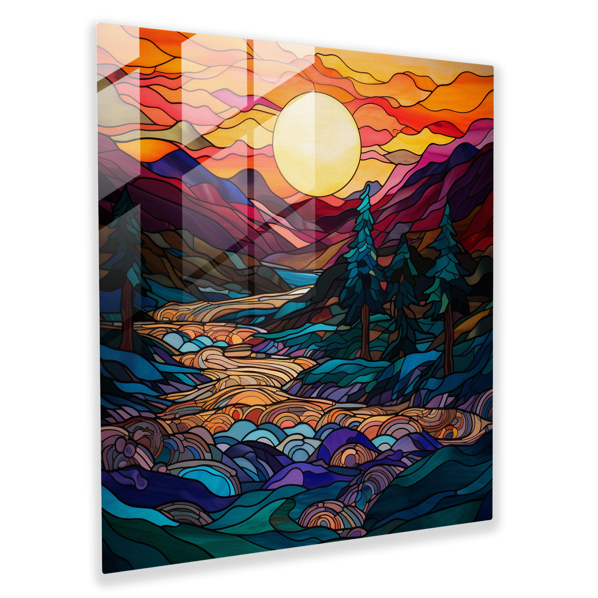 Mystical Sunrise Glass Print - Spiritual, Wall Decoration, Glass Print, Flowing River
