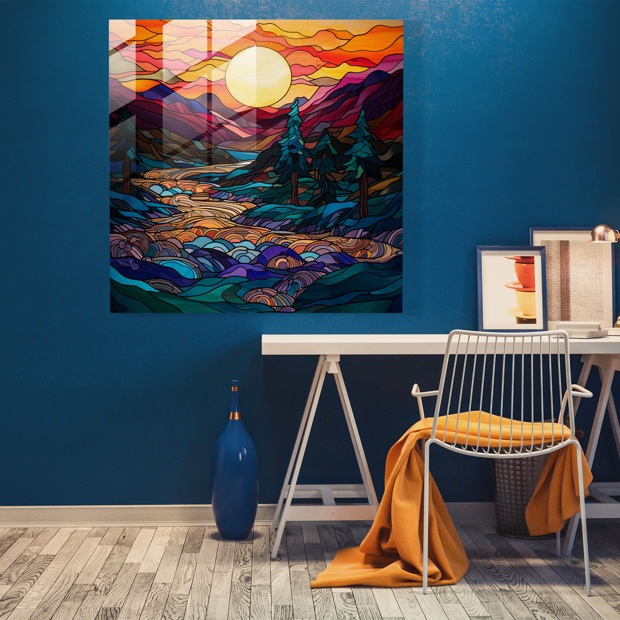Mystical Sunrise Glass Print - Spiritual, Wall Decoration, Glass Print, Flowing River