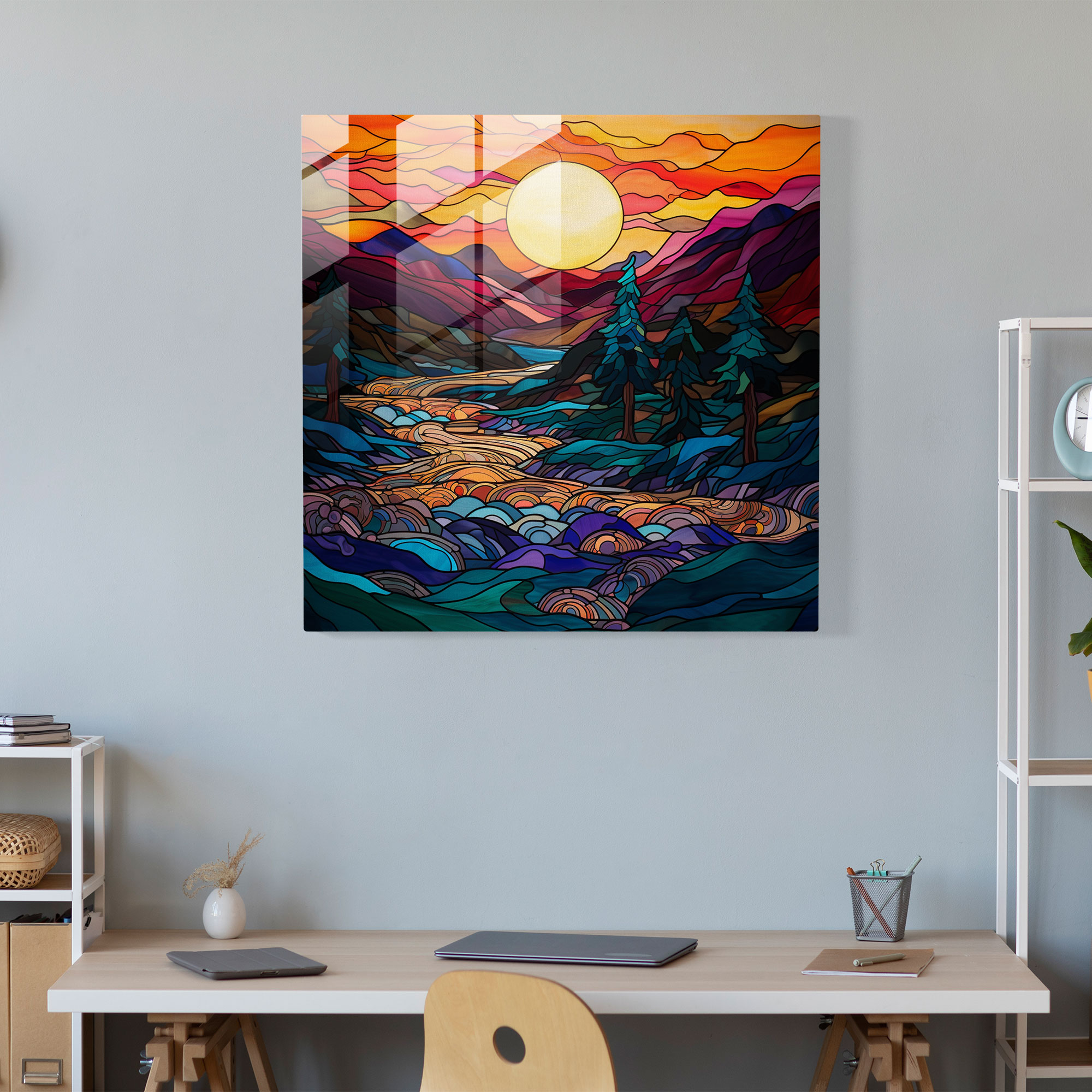 Mystical Sunrise Glass Print - Spiritual, Wall Decoration, Glass Print, Flowing River