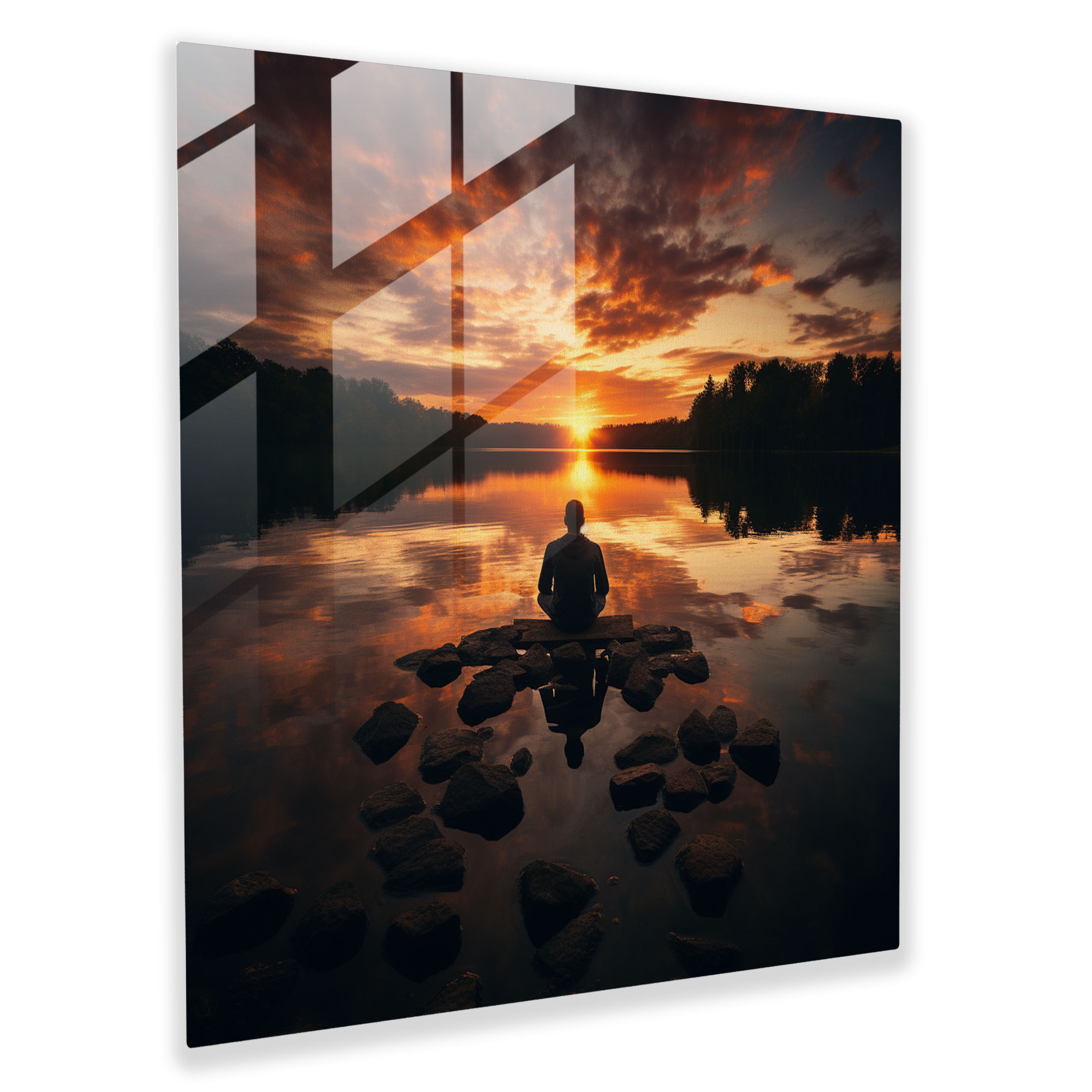 Dingin Meditasyon Cam Tablo - Ruhani Cam Tablo Dingin Göl Cam Sanatı
