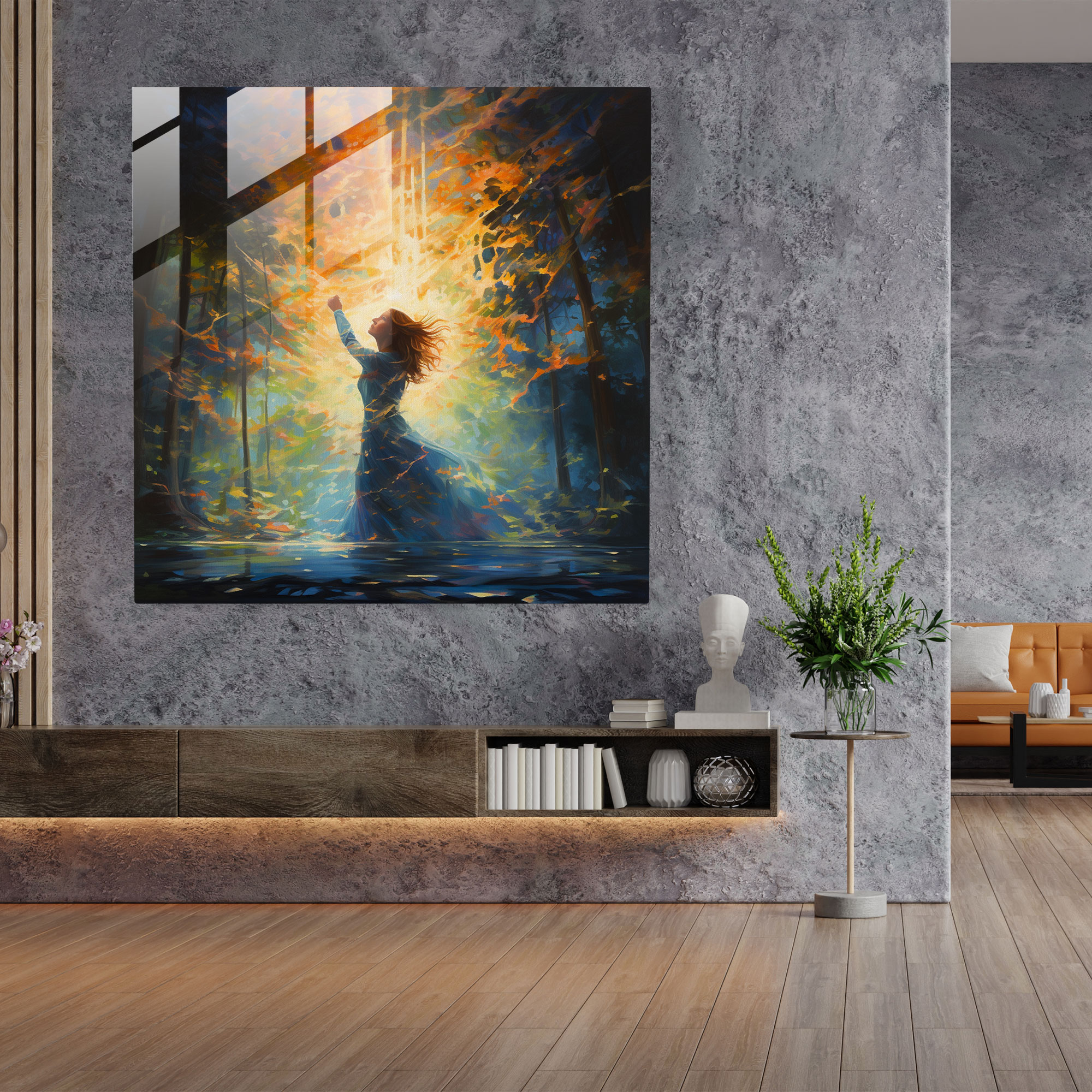 Divine Light Glass Print - Spiritual, Mystical Forest, Woman, Glass Wall Art