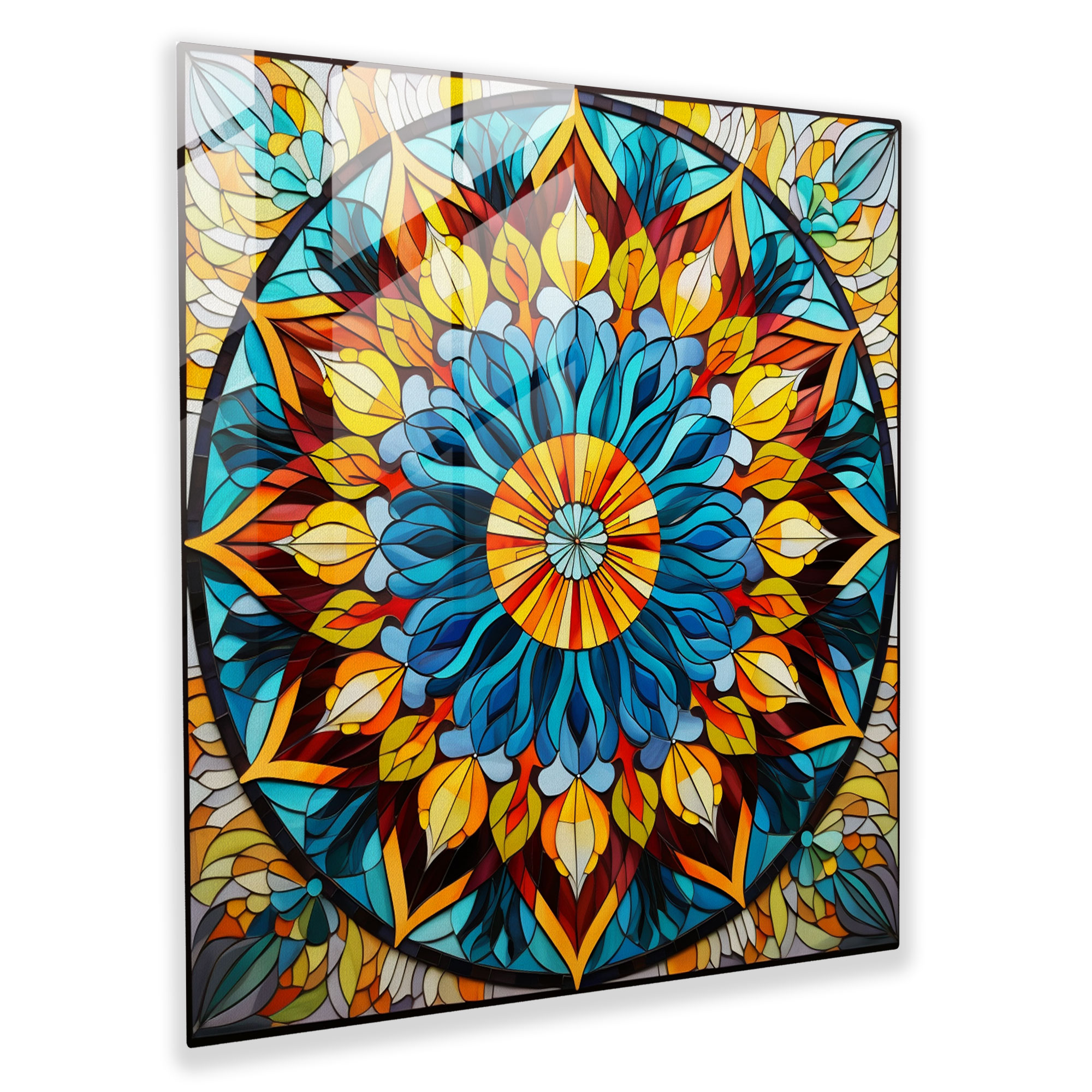 Renkli Mandala Cam Tablo - Ruhsal Duvar Dekorasyonu Renkli Mandala