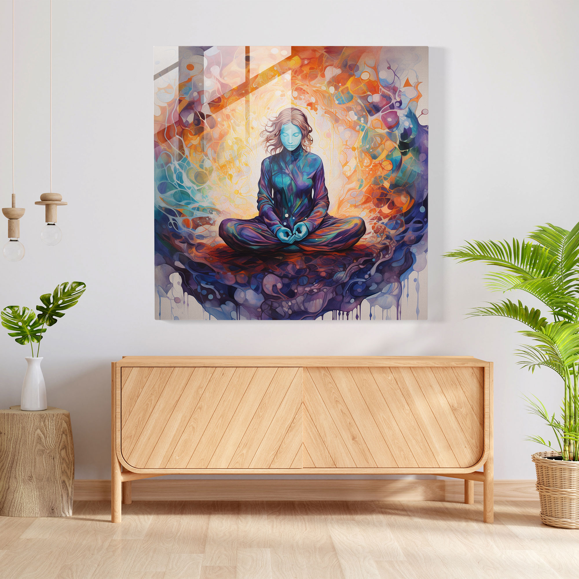 Spiritüel Yansımalar Cam Tablo - Modern Sanat Cam Duvar Dekoru