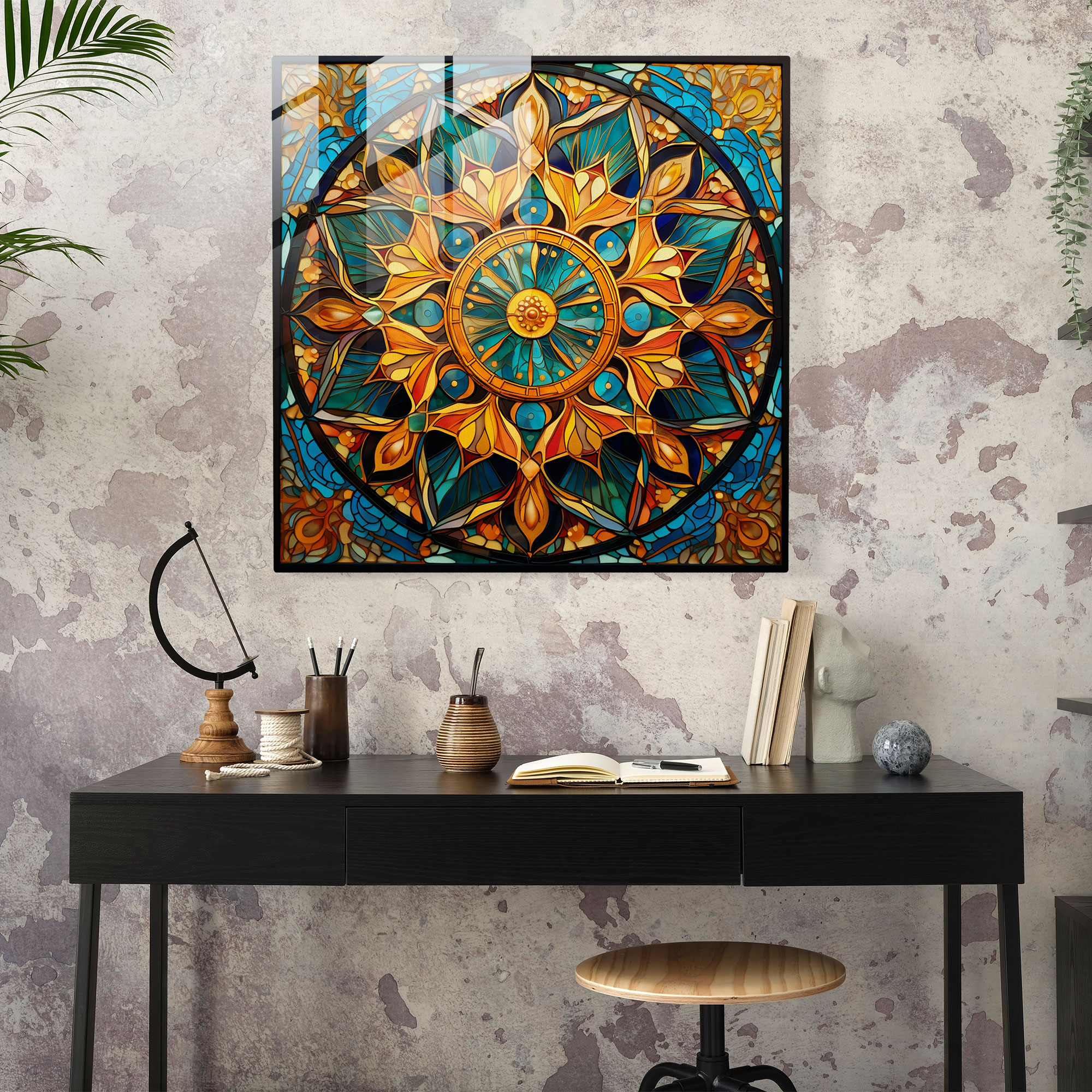 Kutsal Mandala Cam Tablosu - Ruhsal Cam Tablo Vitray Mandala