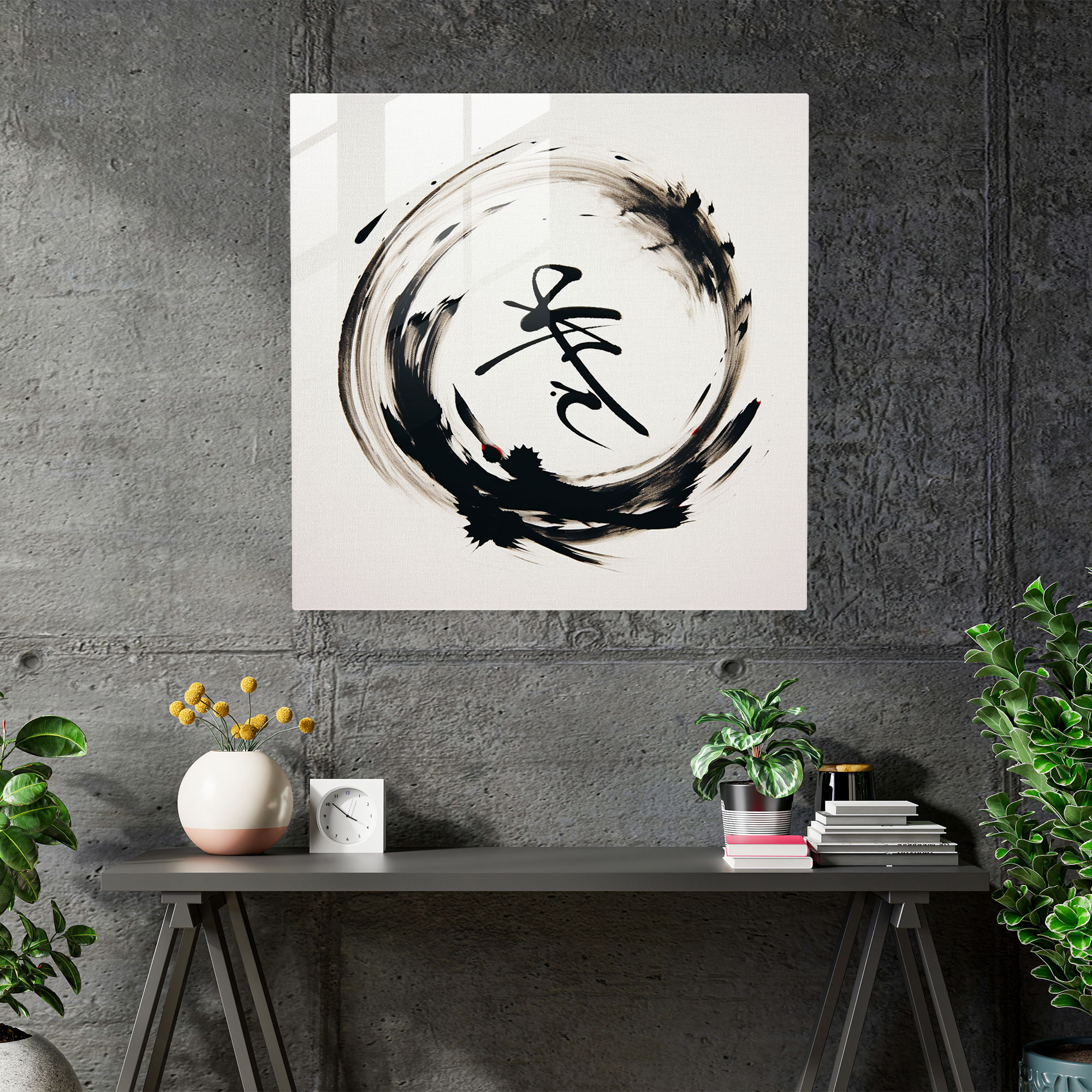 Elegant Wisdom Glass Print - Spiritual, Glass Art, Zen-Inspired Calligraphy, Home Decoration