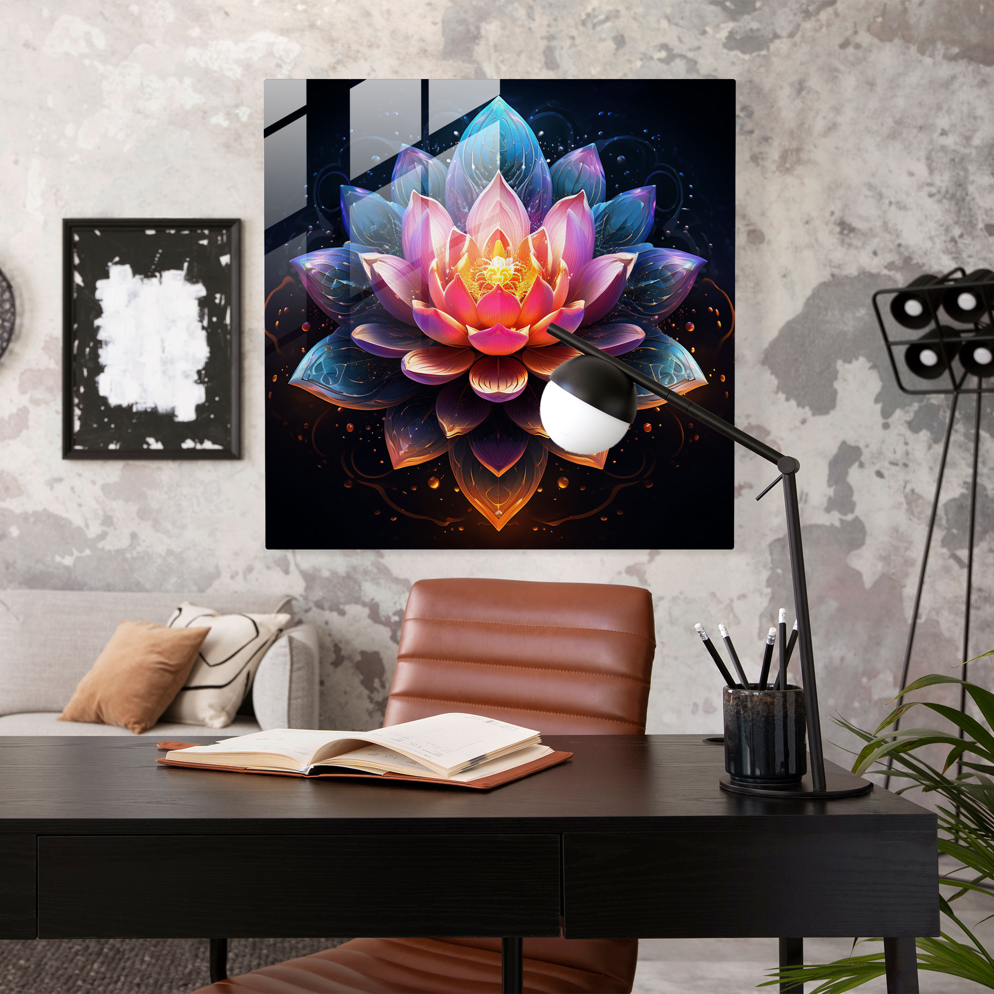 Manevi Lotus Cam Tablosu - Manevi Ev Dekorasyonu Duvar Dekorasyonu Manevi Lotus