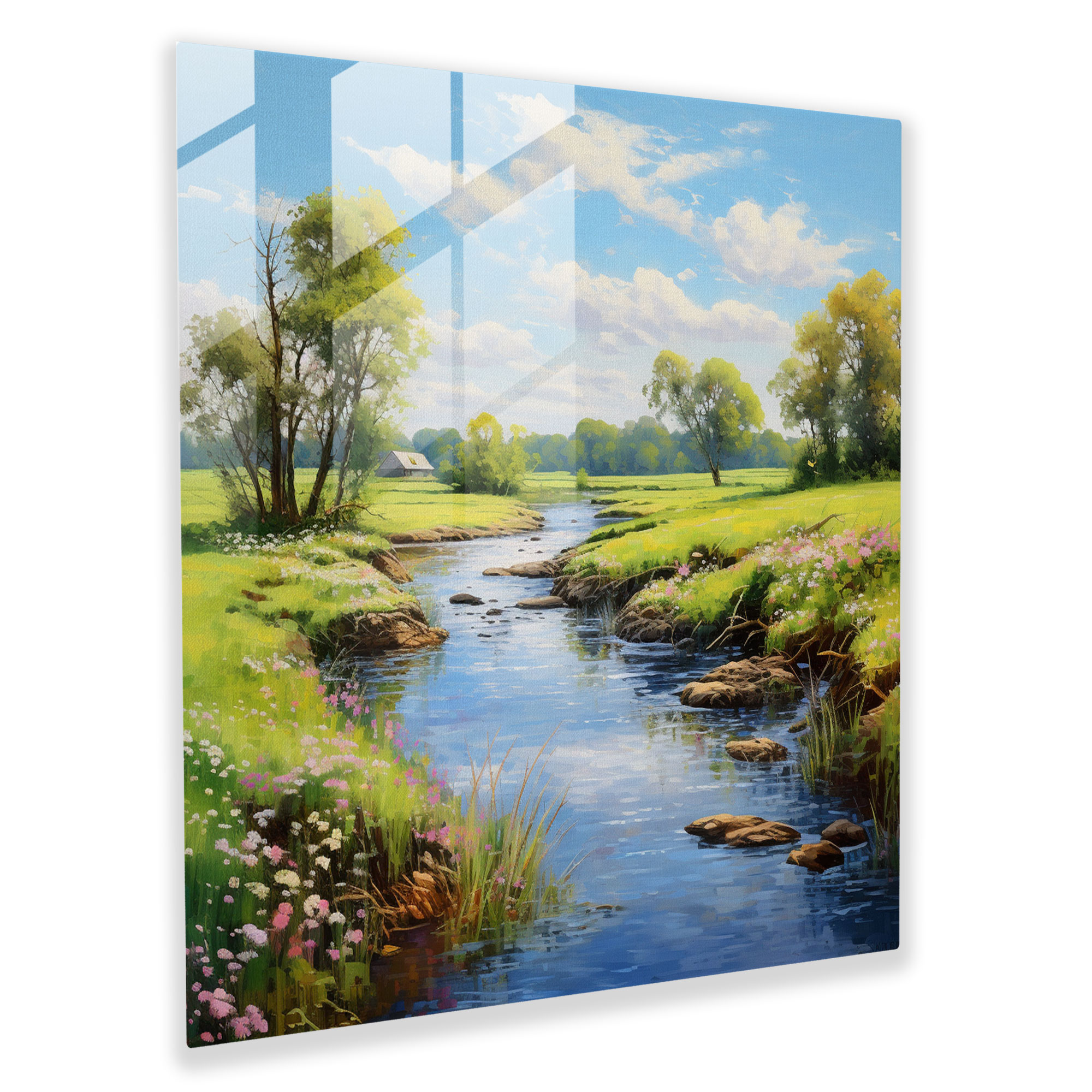 Spiritual Countryside Glass Print - Spiritual, Impressionist Artwork, Modern Art, Meandering River