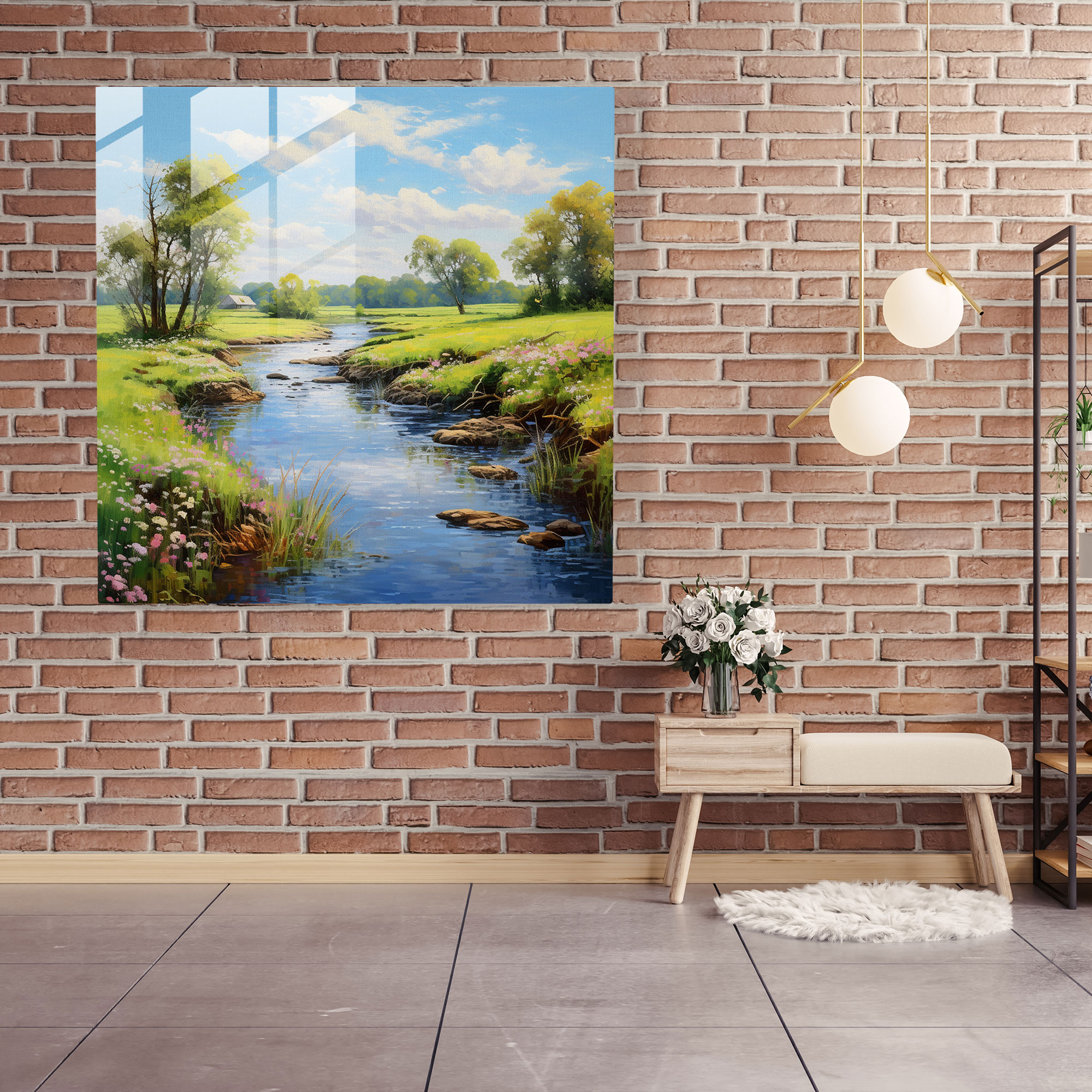 Spiritual Countryside Glass Print - Spiritual, Impressionist Artwork, Modern Art, Meandering River