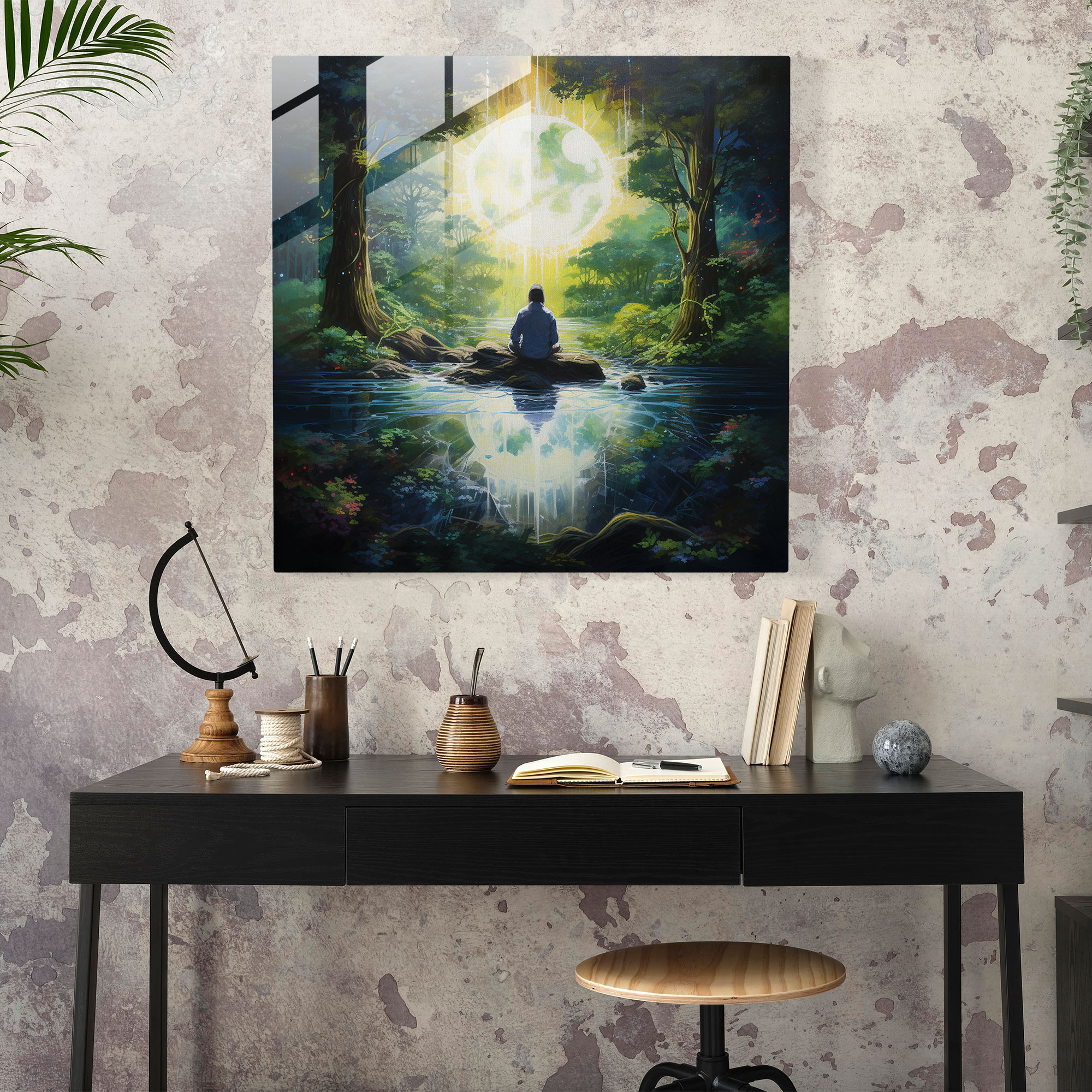 Spiritual Zen Glass Print - Spiritual, Meditating Figure, Spiritual, Wall Decoration