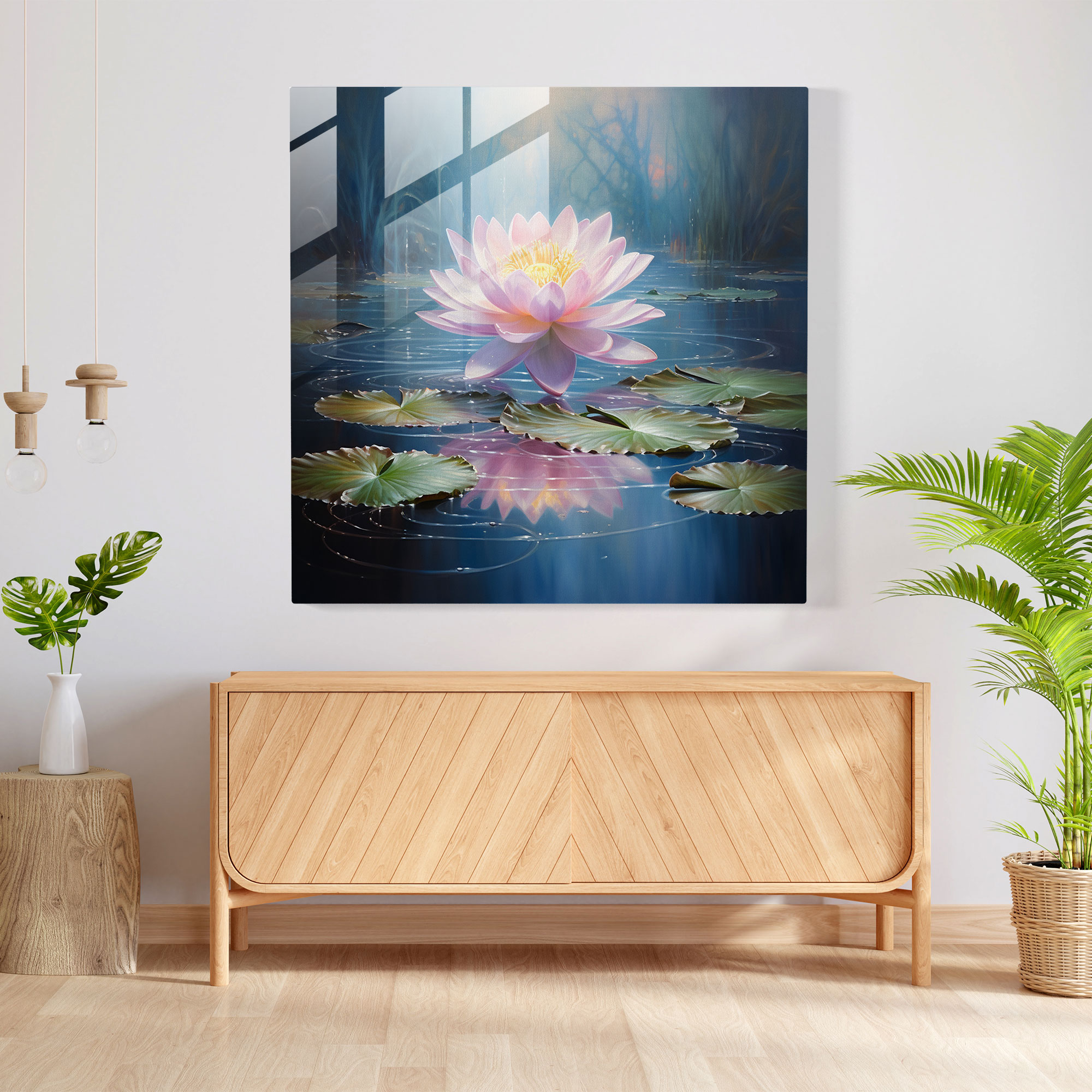 Spiritüel Lotus Cam Tablo - Lotus Çiçeği Duvar Dekorasyonu