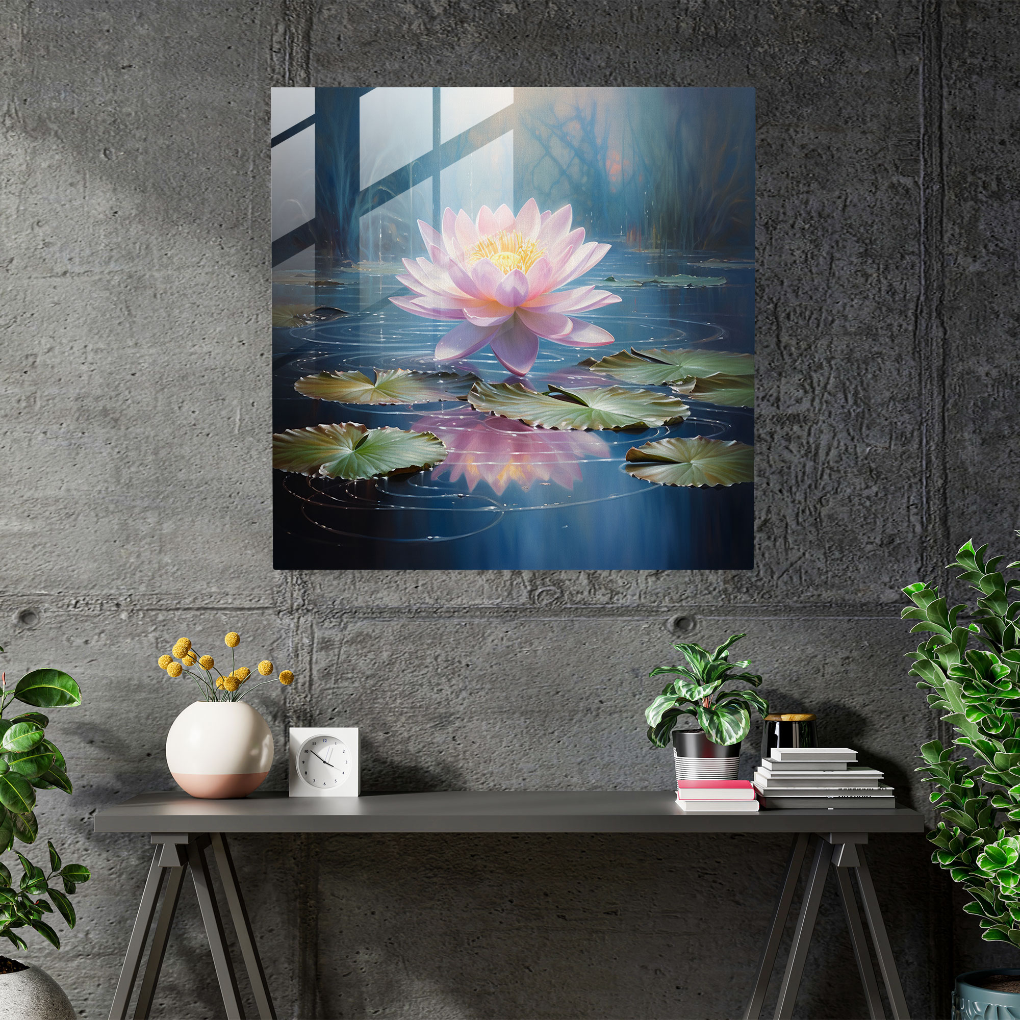 Spiritüel Lotus Cam Tablo - Lotus Çiçeği Duvar Dekorasyonu