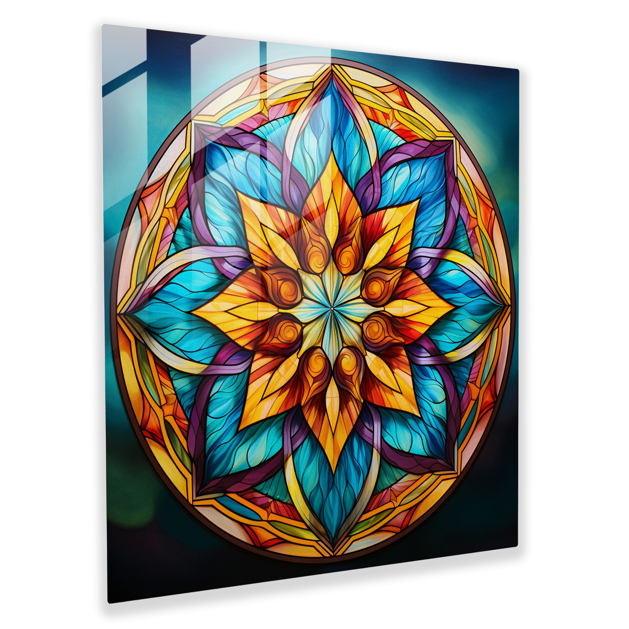 Ruhani Mandala Cam Tablo - Ruhani Ev Dekorasyonu Cam Sanatı Cam Duvar Sanatı