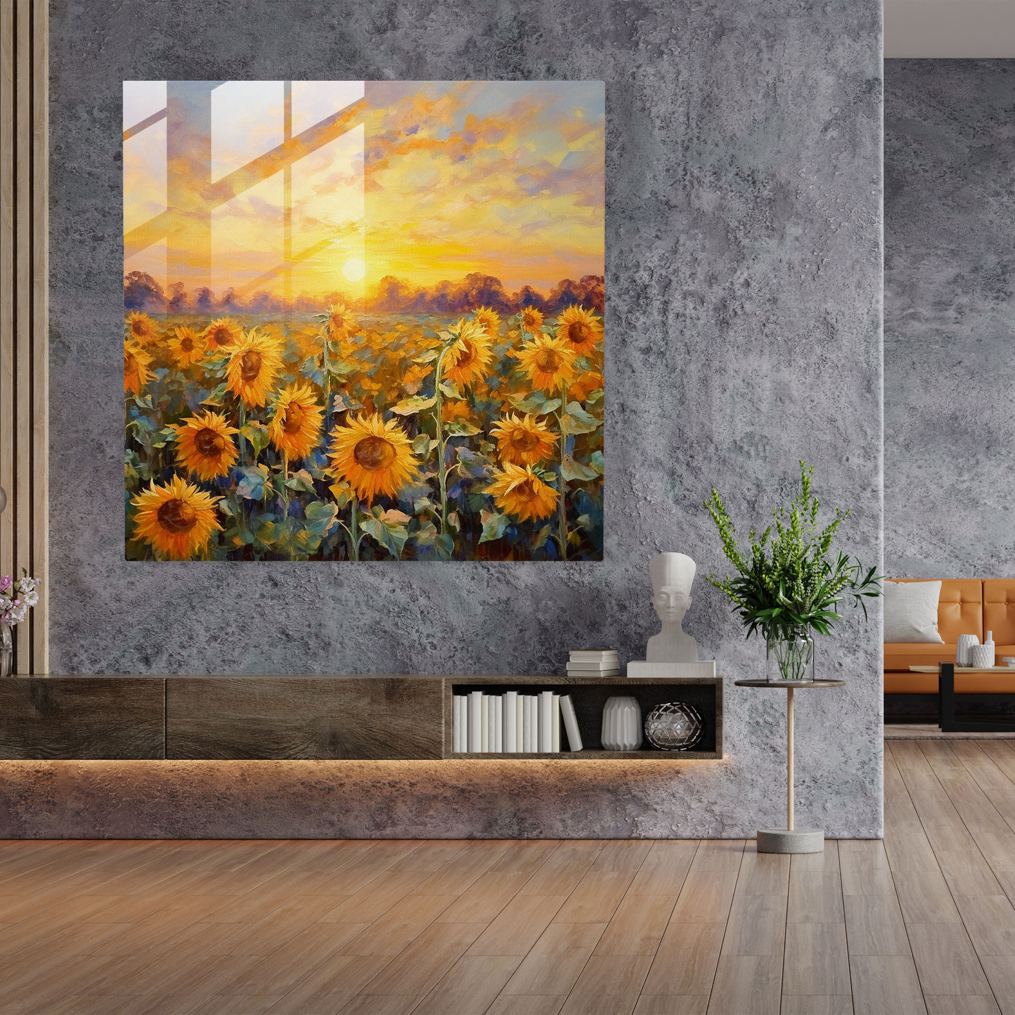 Sunlit Spirit Glass Print - Spiritual, Glass Art, Impressionist, Sunflowers