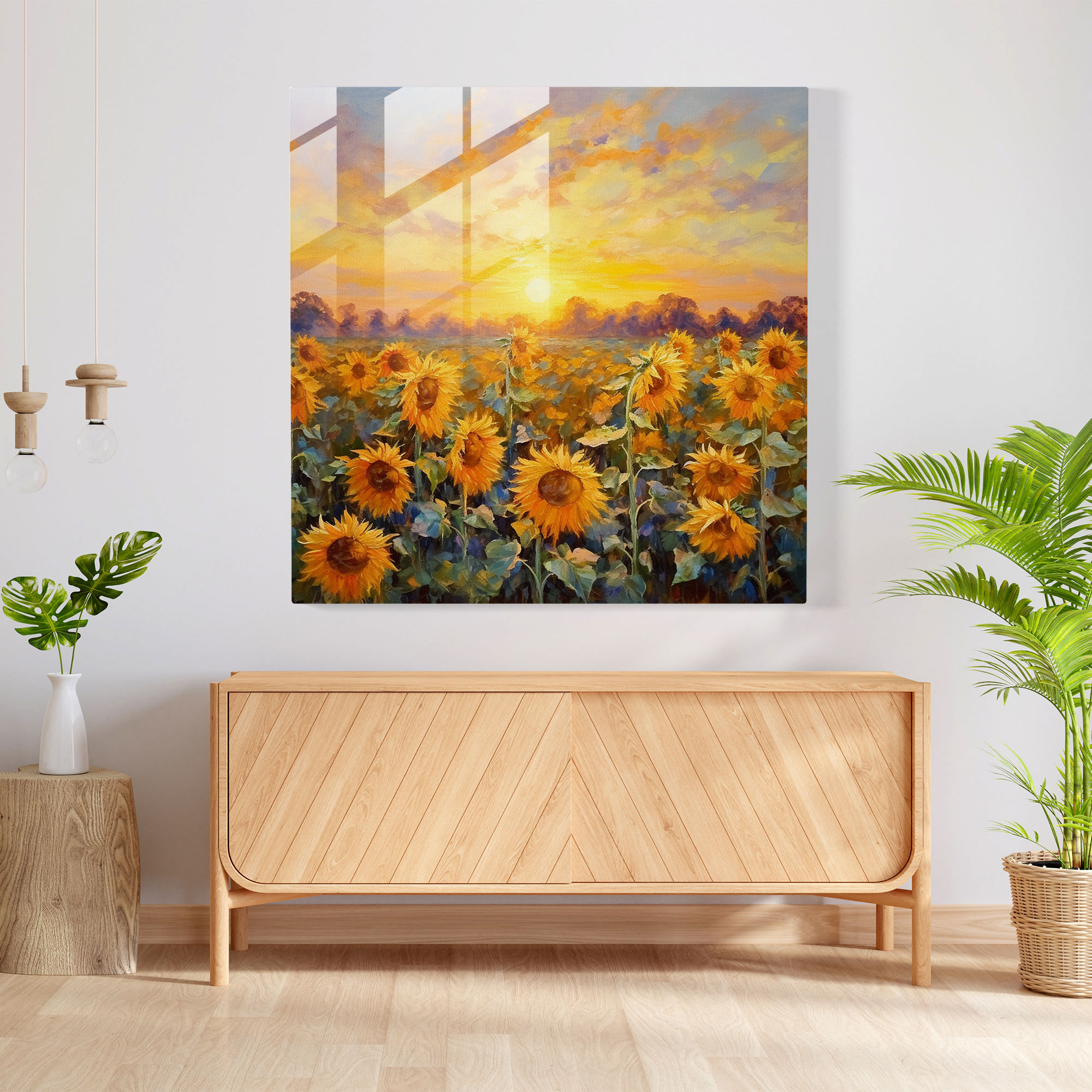 Sunlit Spirit Glass Print - Spiritual, Glass Art, Impressionist, Sunflowers