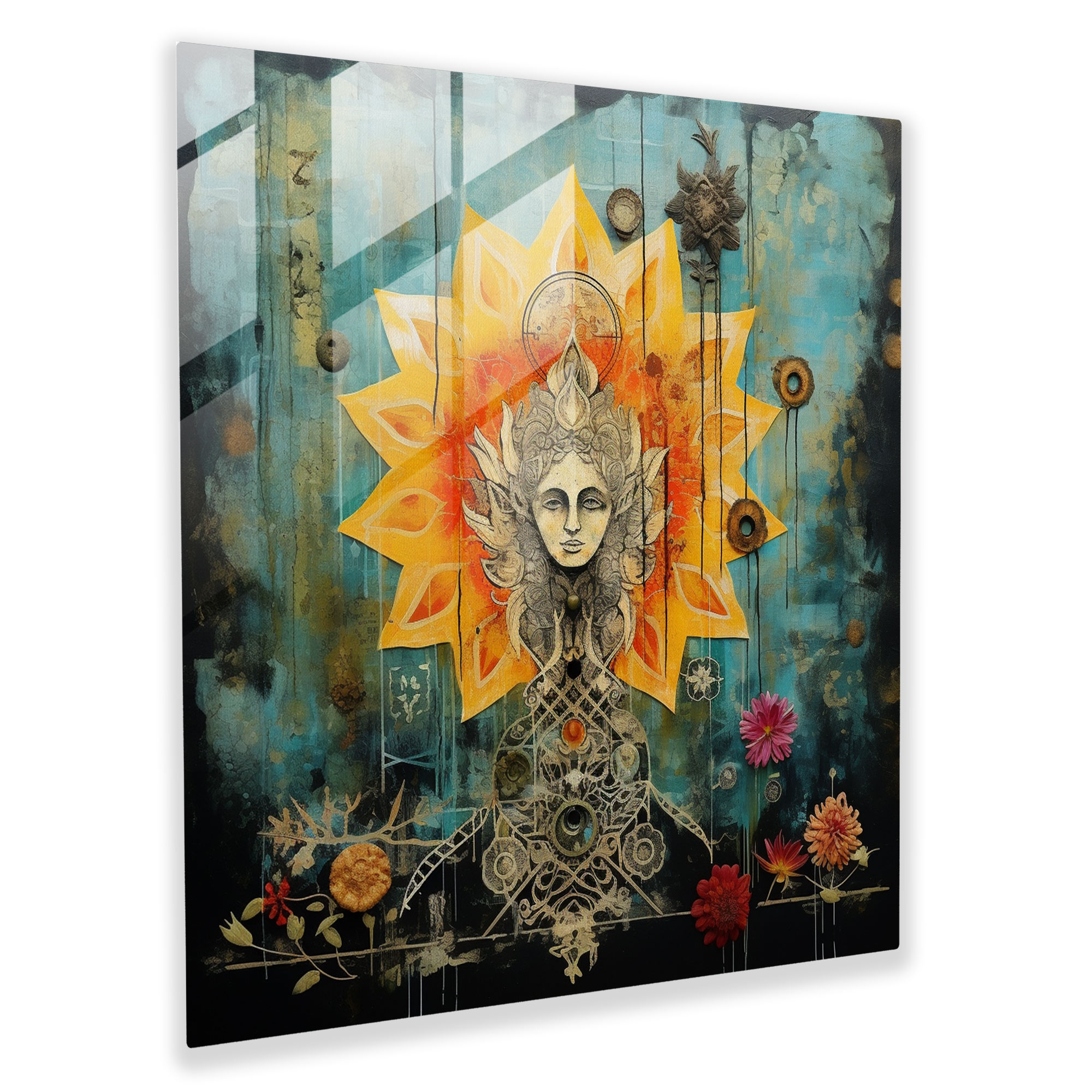 Symbolic Fusion Glass Print - Spiritual, Collage, Modern Art, Glass Print