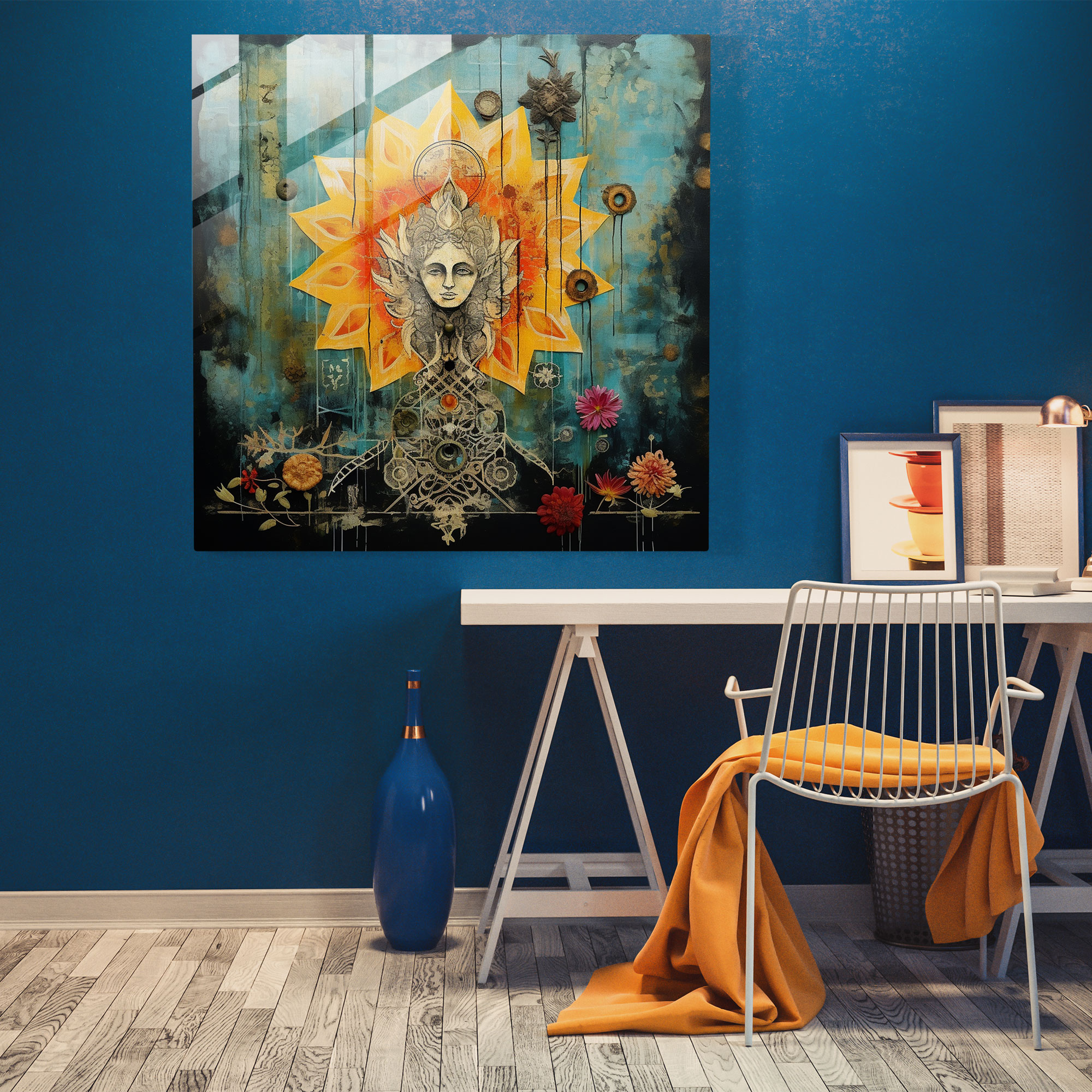 Symbolic Fusion Glass Print - Spiritual, Collage, Modern Art, Glass Print