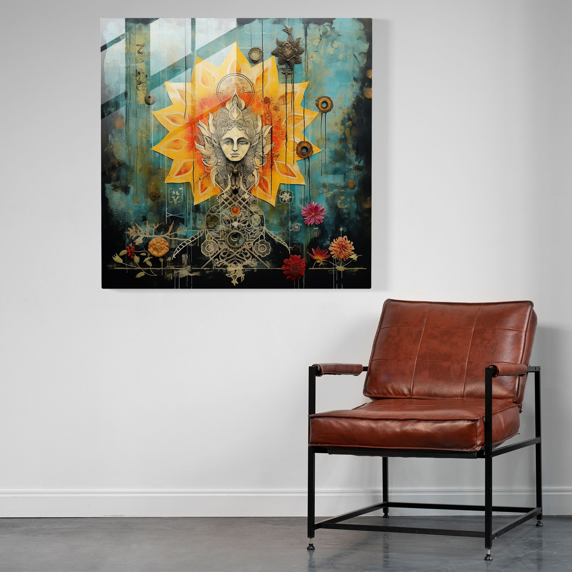 Symbolic Fusion Glass Print - Spiritual, Collage, Modern Art, Glass Print