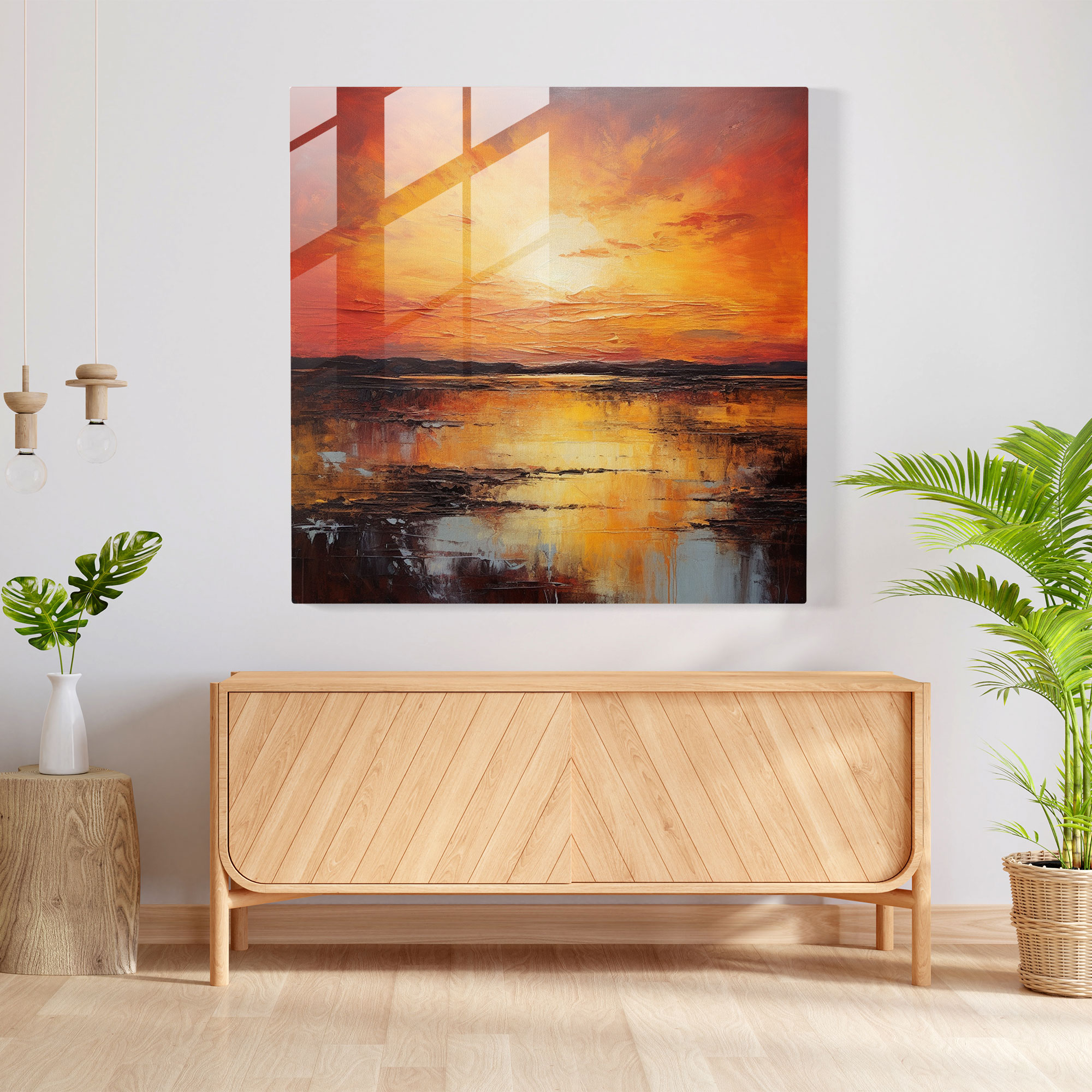 Akşam Sereni Cam Tablo - Günbatımı Cam Duvar Sanatı Modern Sanat