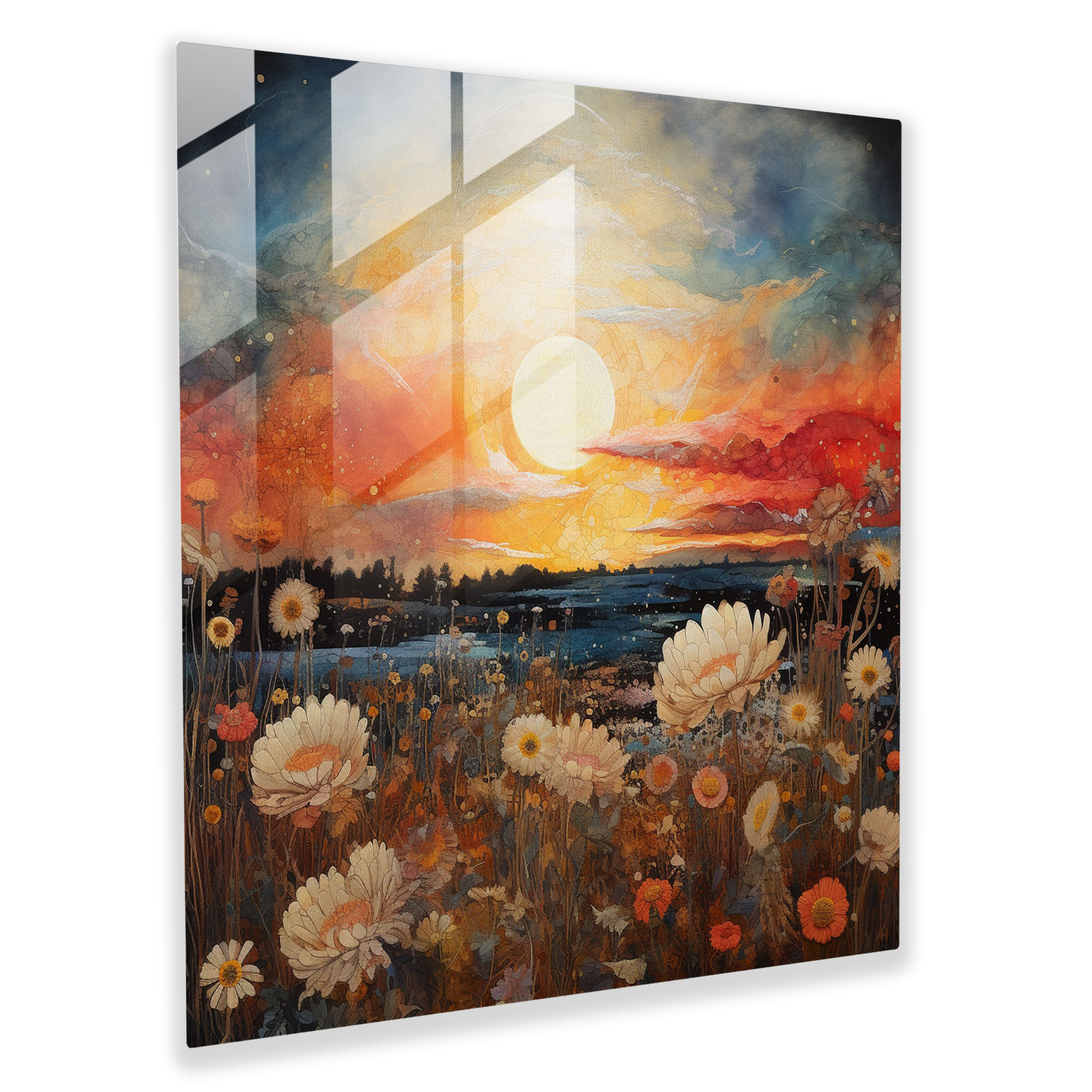 Eternal Glow Glass Print - Sunset, Majestic, Glass Wall Art, Floral Patterns