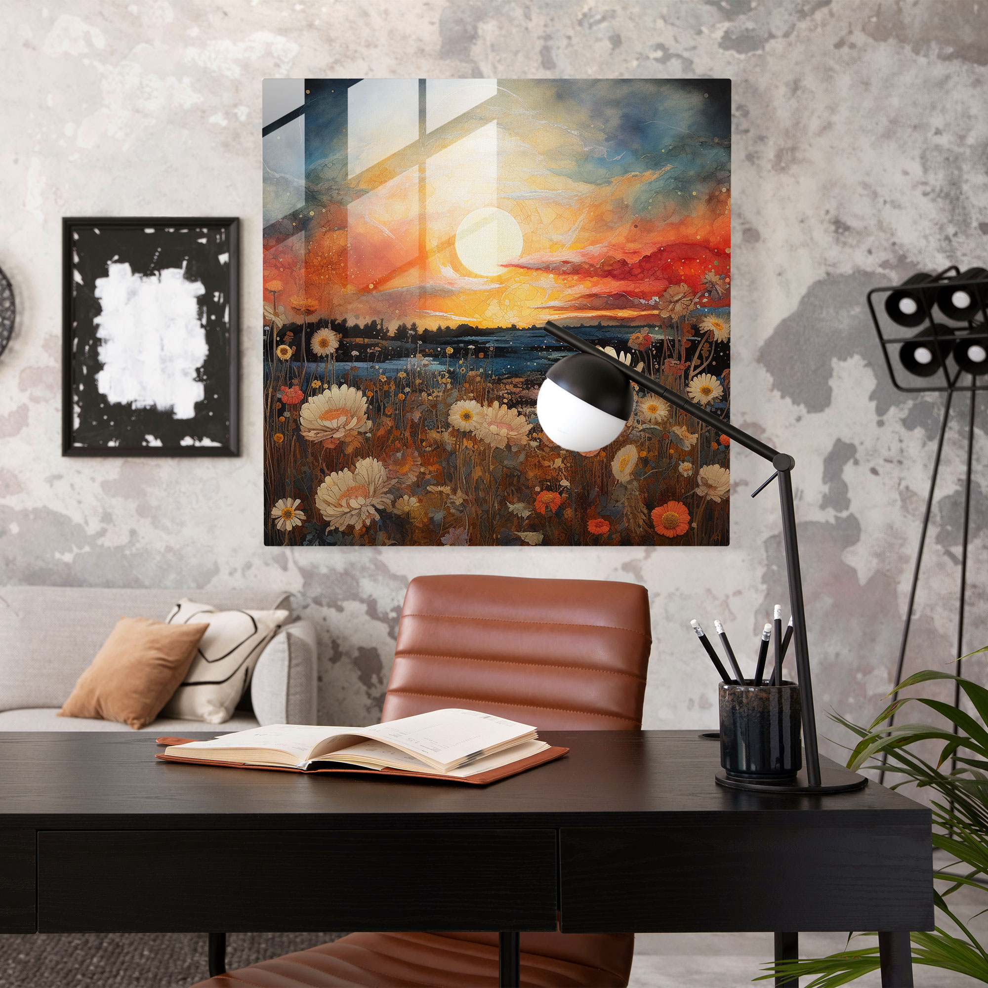 Eternal Glow Glass Print - Sunset, Majestic, Glass Wall Art, Floral Patterns