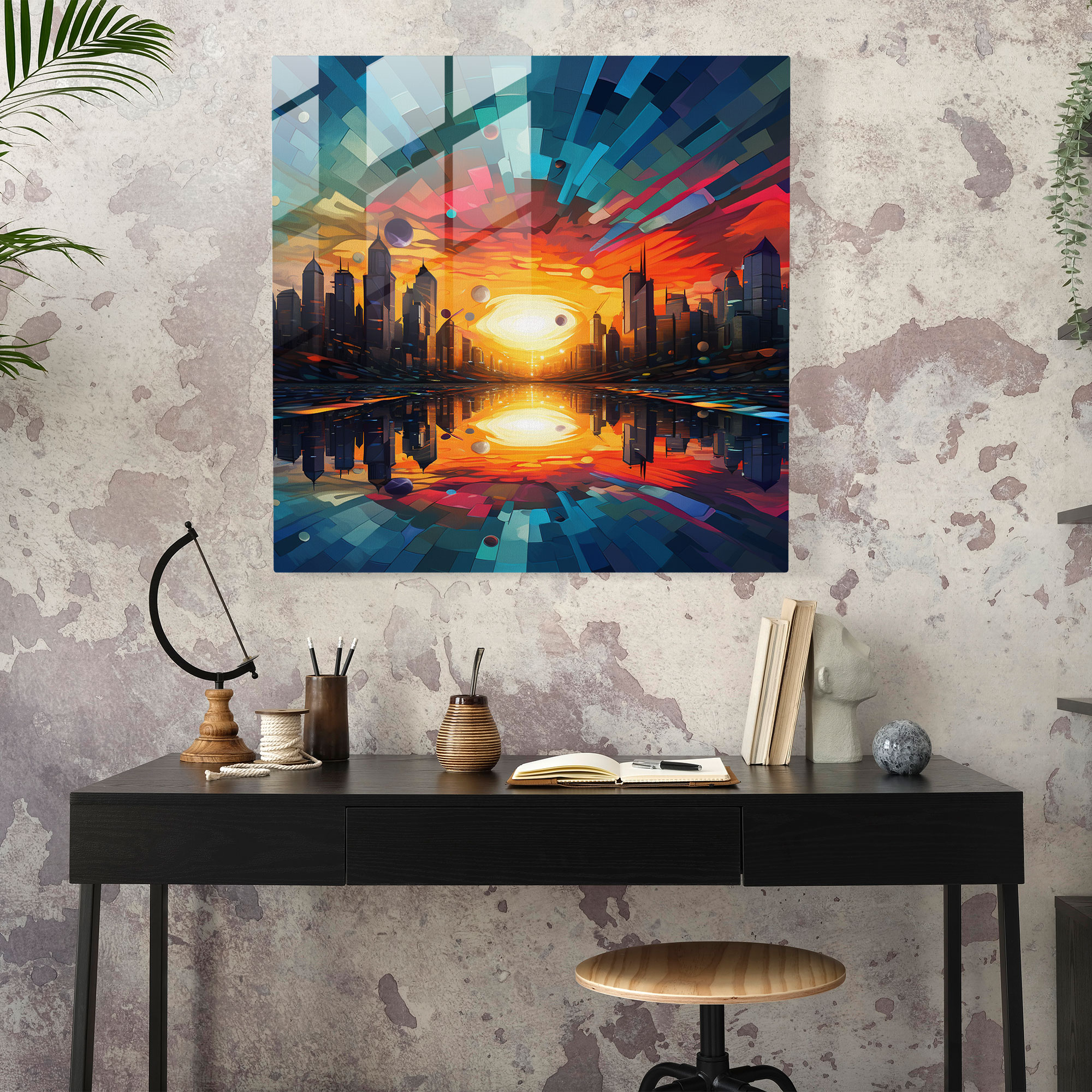 Modern Sunset Glass Print - Sunset, Wall Decoration, Contemporary Digital Painting, Glass Wall Art