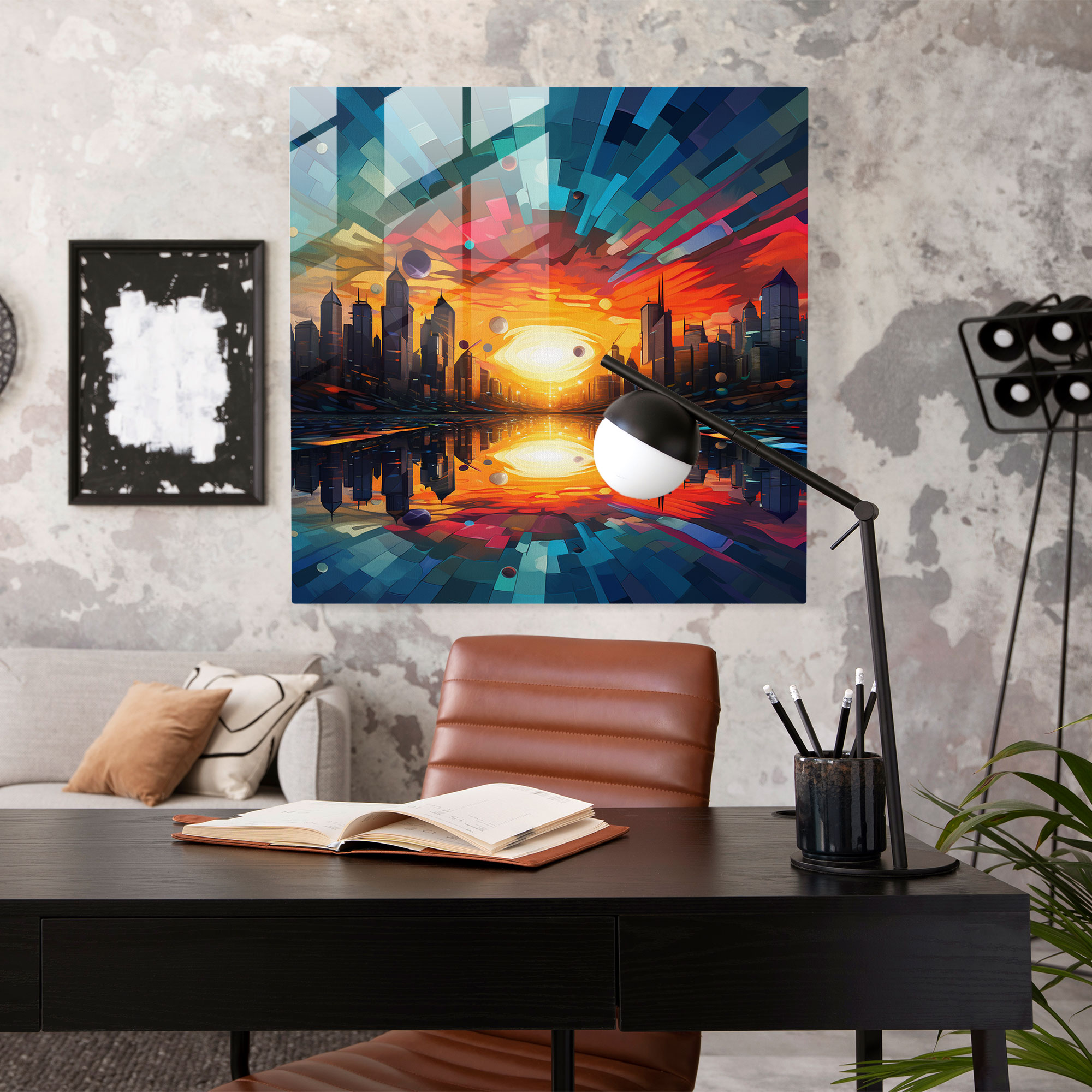 Modern Sunset Glass Print - Sunset, Wall Decoration, Contemporary Digital Painting, Glass Wall Art