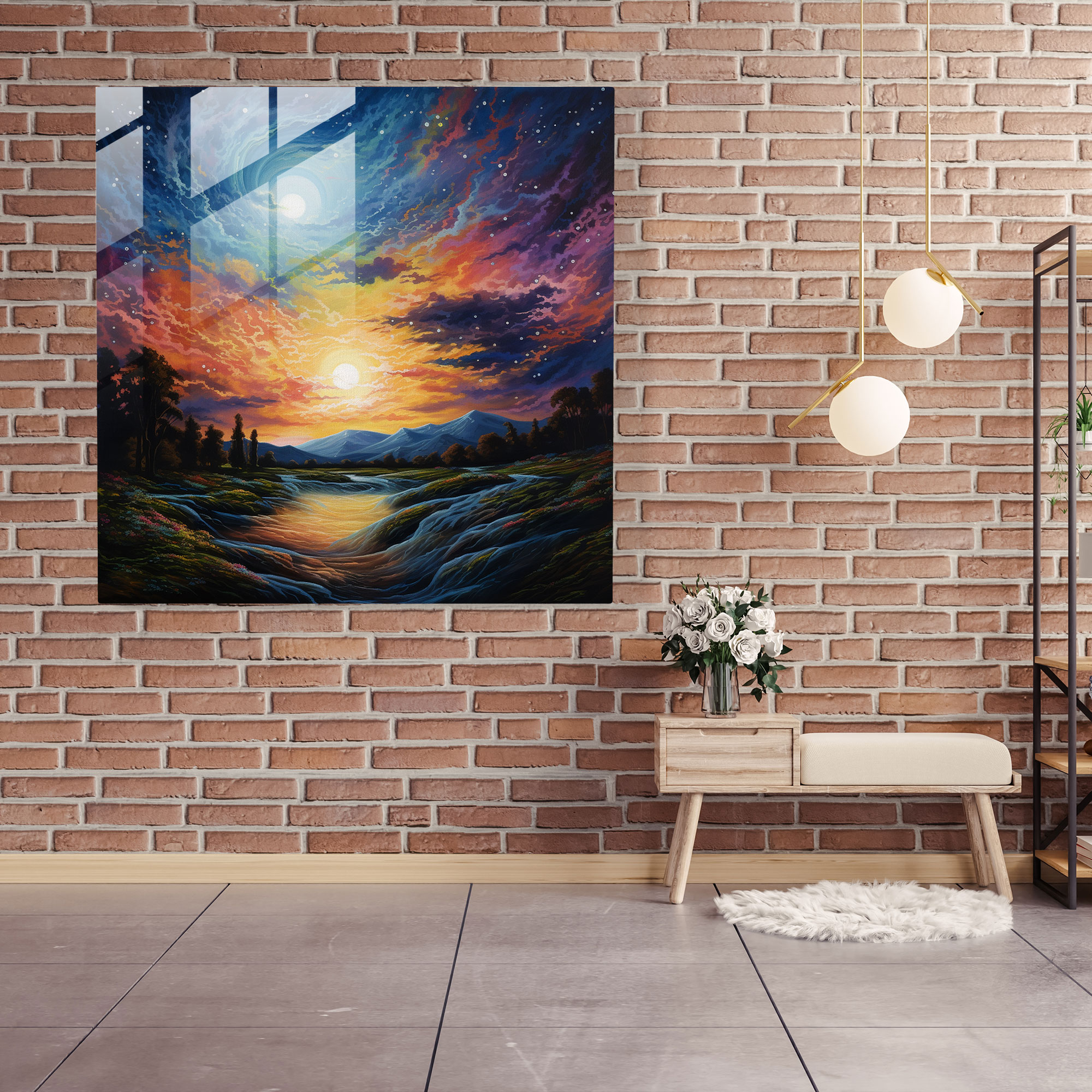 Etkileyici Gün Batımı Cam Tablosu - Gün Batımı Modern Sanat Canlı Gökyüzü