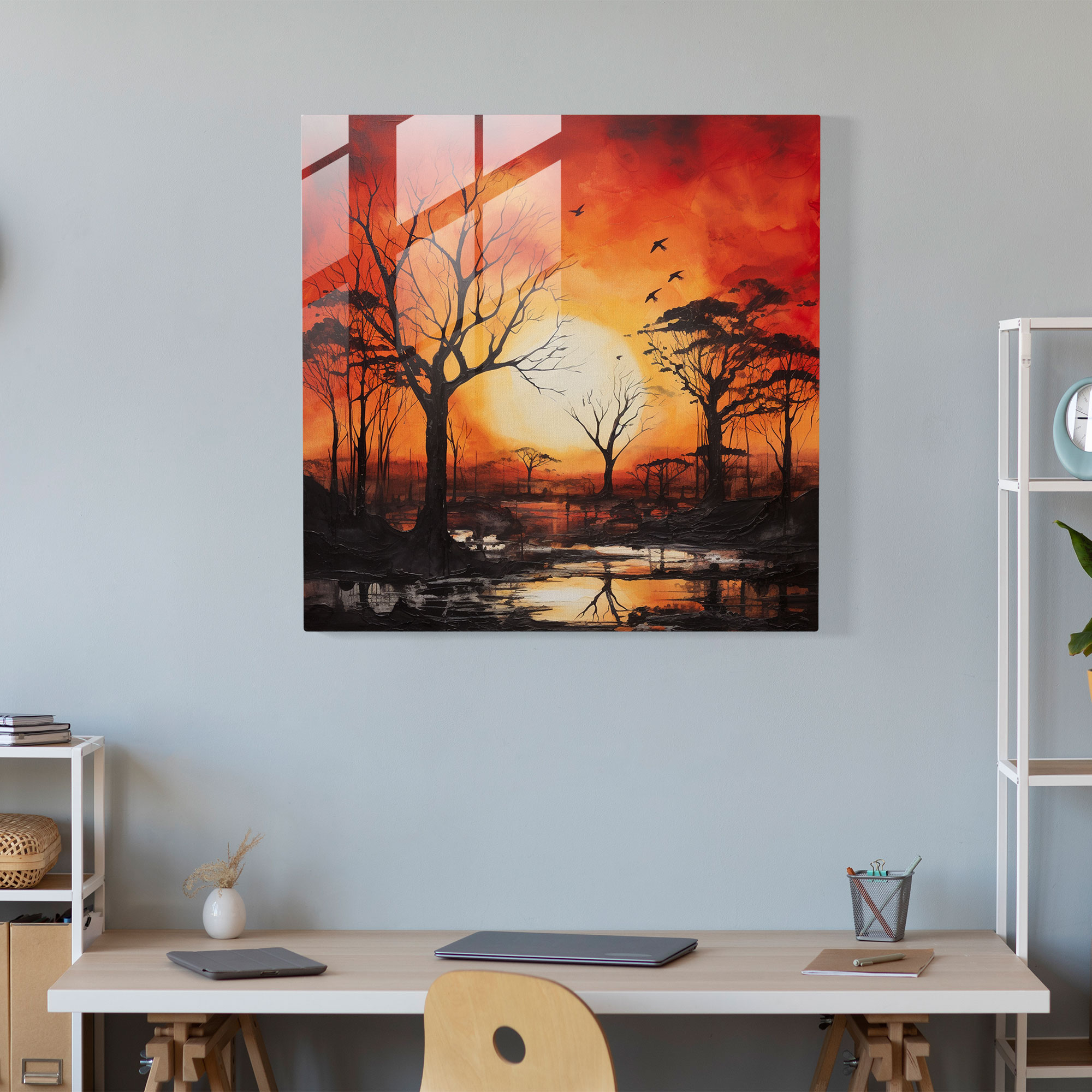 Fiery Embrace Glass Print - Sunset, Glass Art, Home Decoration, Fiery Sunset