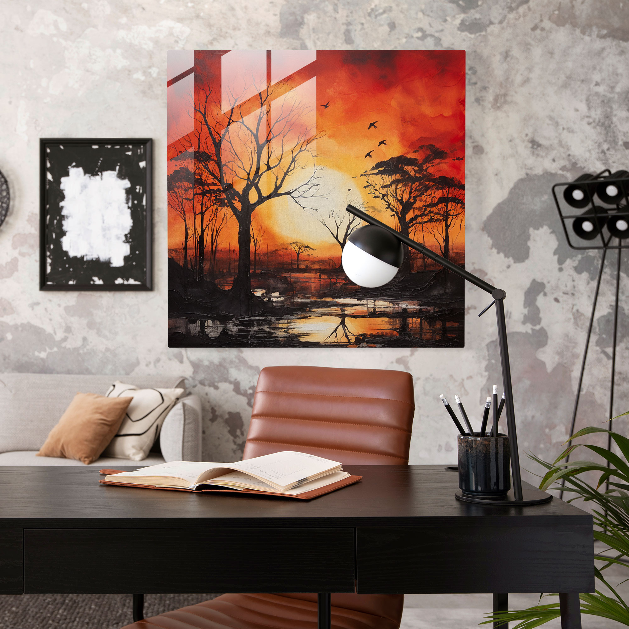 Fiery Embrace Glass Print - Sunset, Glass Art, Home Decoration, Fiery Sunset