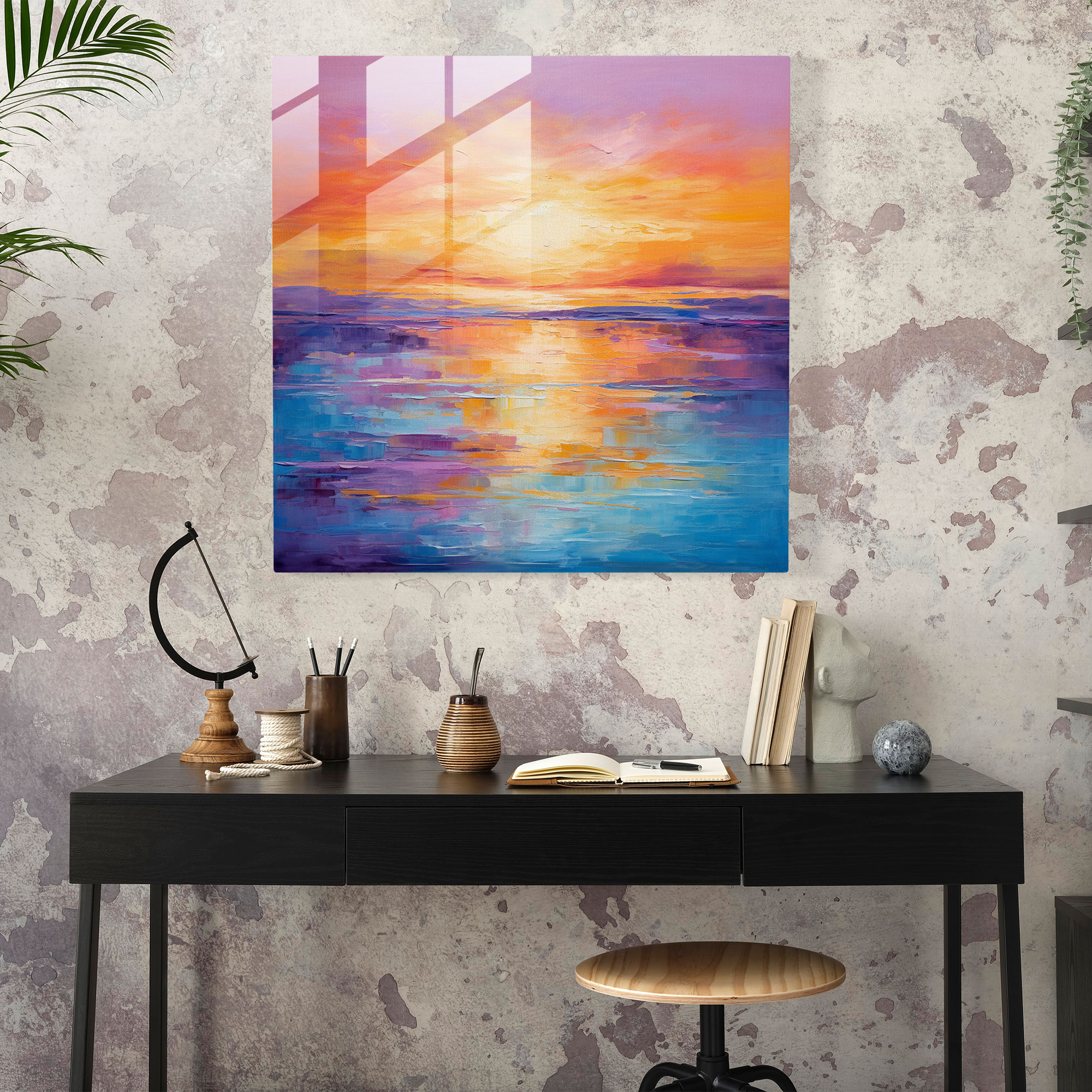 Deniz Manzaralı Cam Tablo - Günbatımı Sakinlik Modern Sanat Ev Dekorasyonu