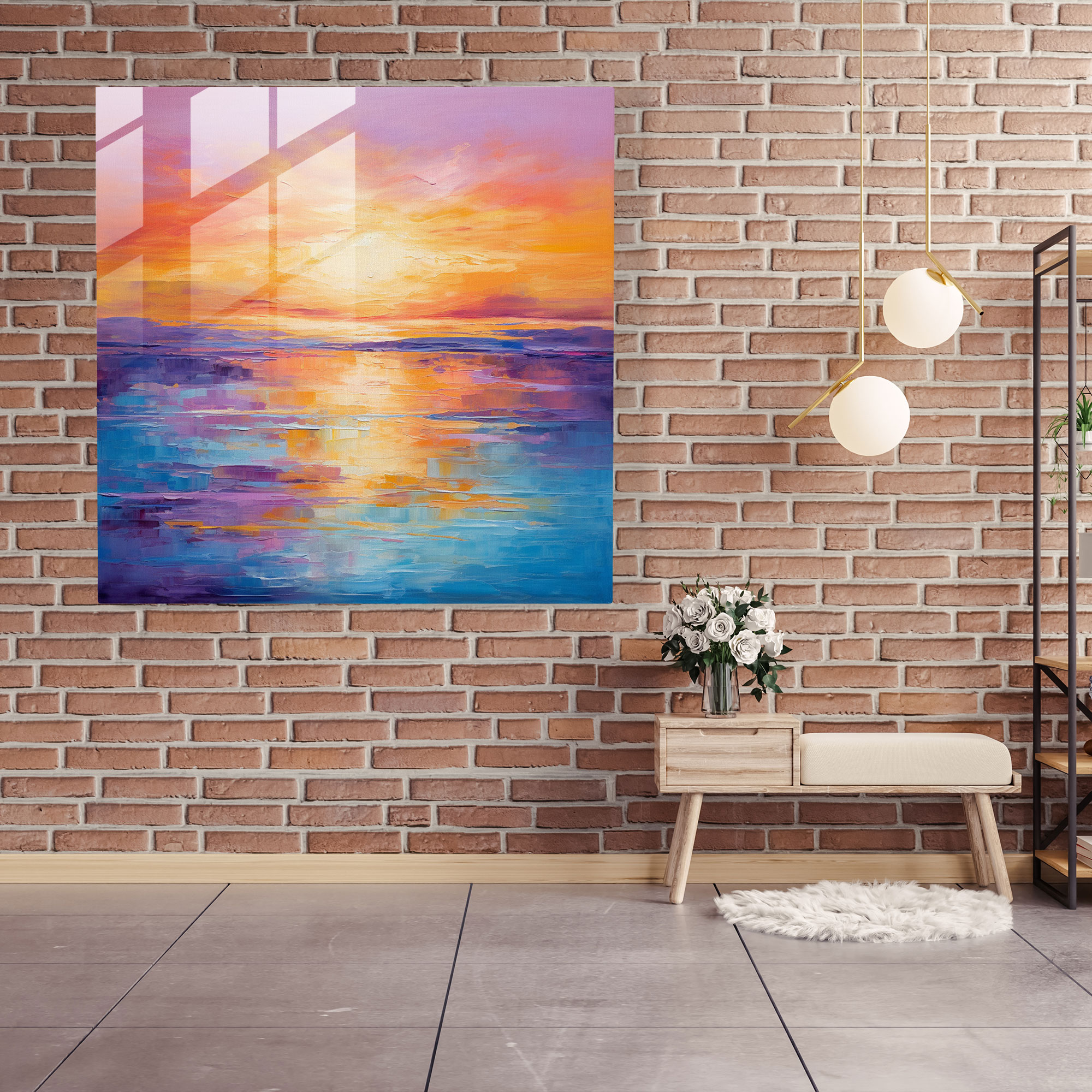 Deniz Manzaralı Cam Tablo - Günbatımı Sakinlik Modern Sanat Ev Dekorasyonu