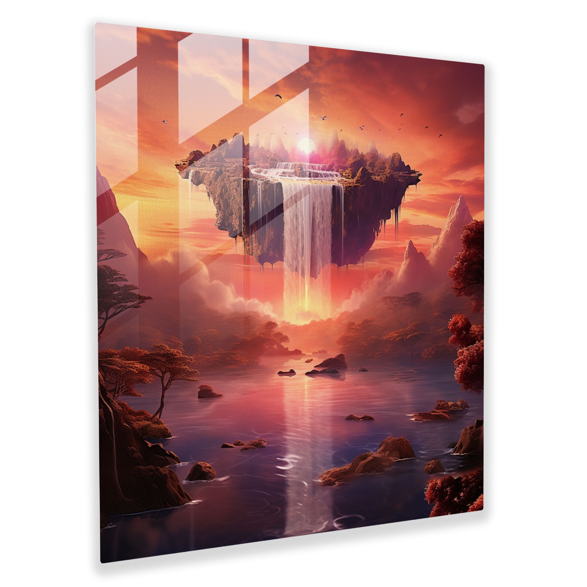 Dreamscape Günbatımı Cam Tablo - Günbatımı Cam Duvar Sanatı Gerçeküstü Dijital Sanat