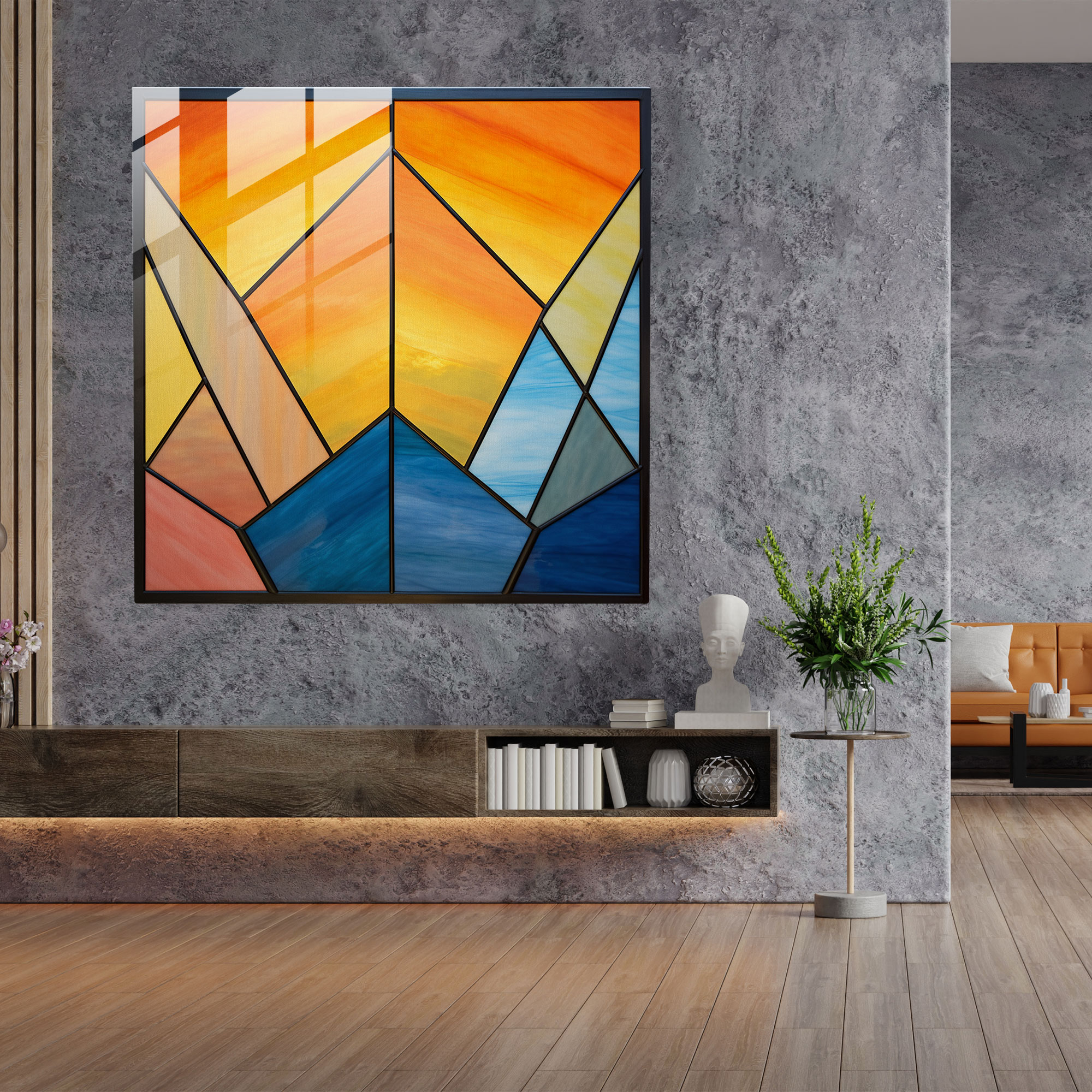 Minimalist Sunset Stained Glass - Sunset, Home Decoration, Stained Glass, Modern Art