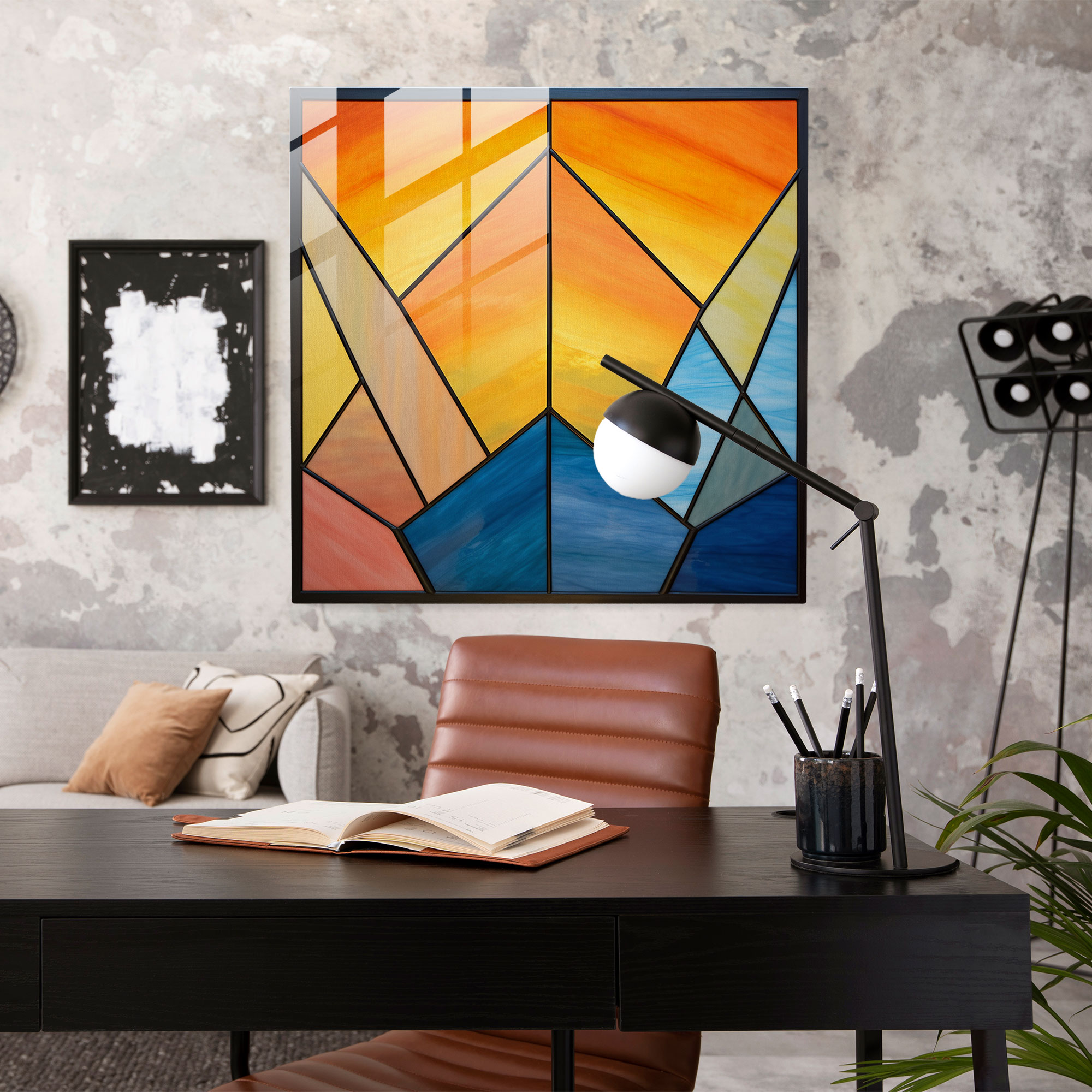 Minimalist Sunset Stained Glass - Sunset, Home Decoration, Stained Glass, Modern Art