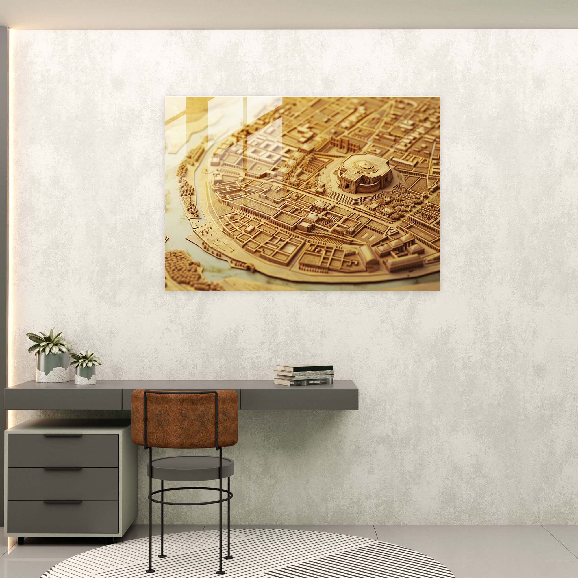 Moderne sumerische Kunst - Leinwandbild Stadtplanung und Glasbild