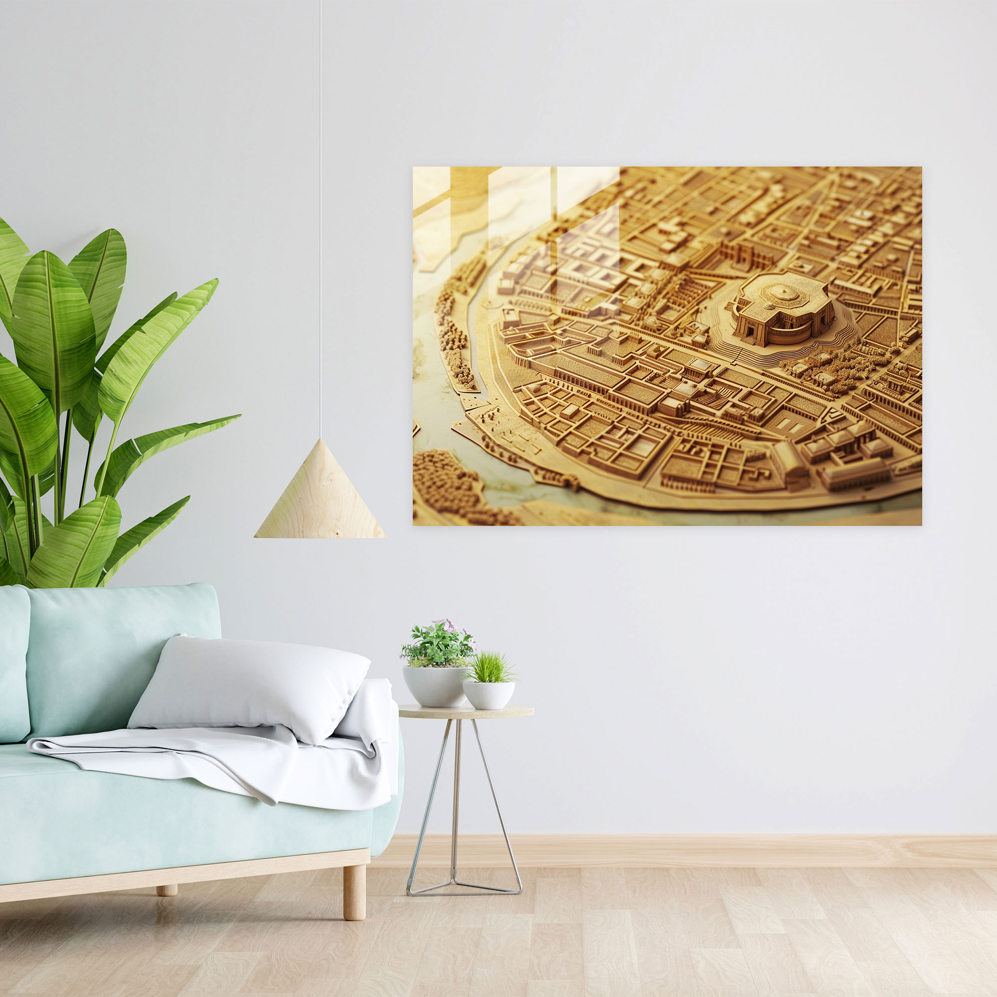 Moderne sumerische Kunst - Leinwandbild Stadtplanung und Glasbild