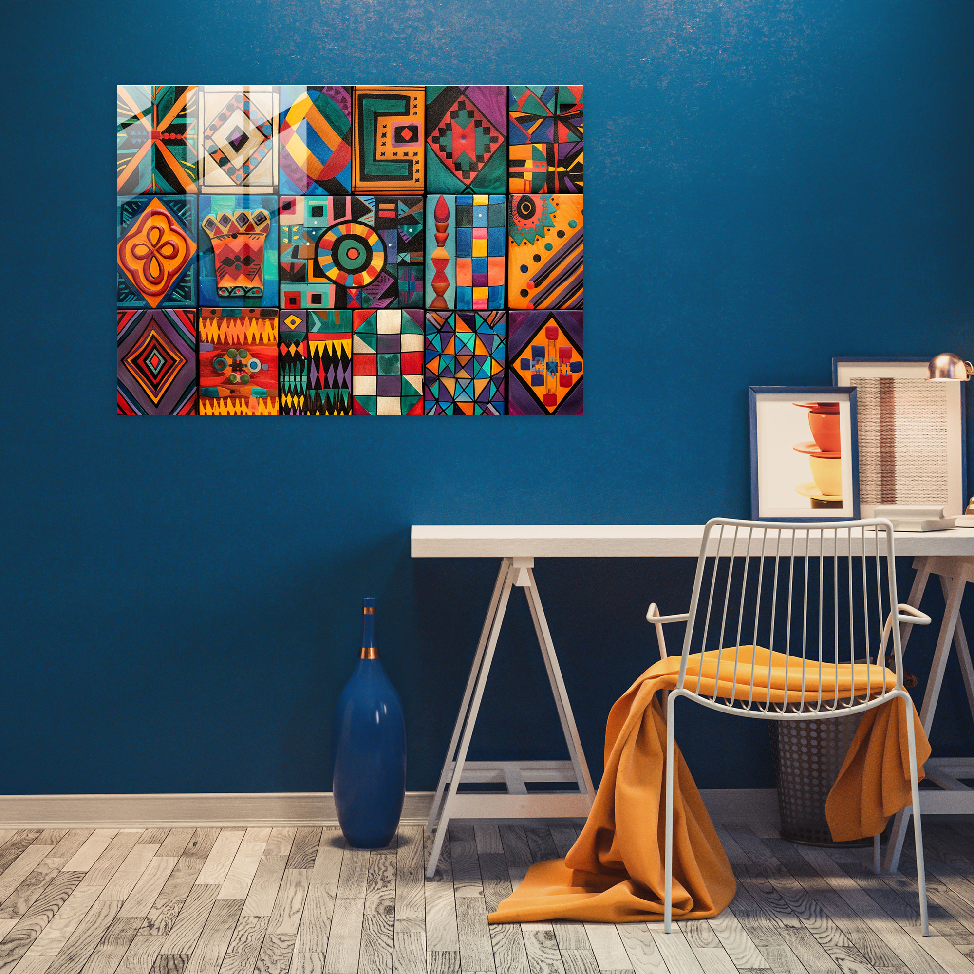 Moderne Kunst der Sumerer: Geometrische Muster und Keramikdesigns - Leinwandbild