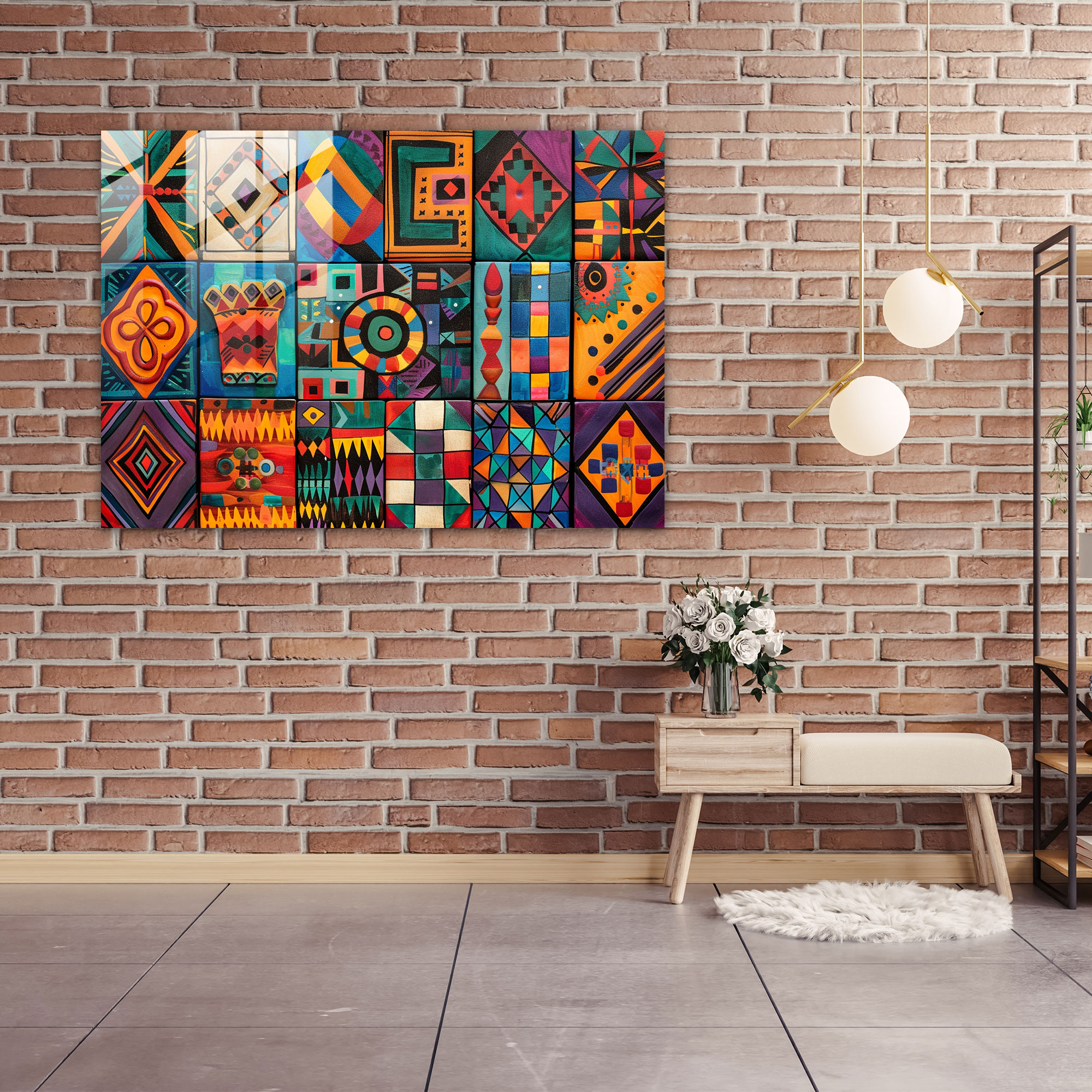 Moderne Kunst der Sumerer: Geometrische Muster und Keramikdesigns - Leinwandbild