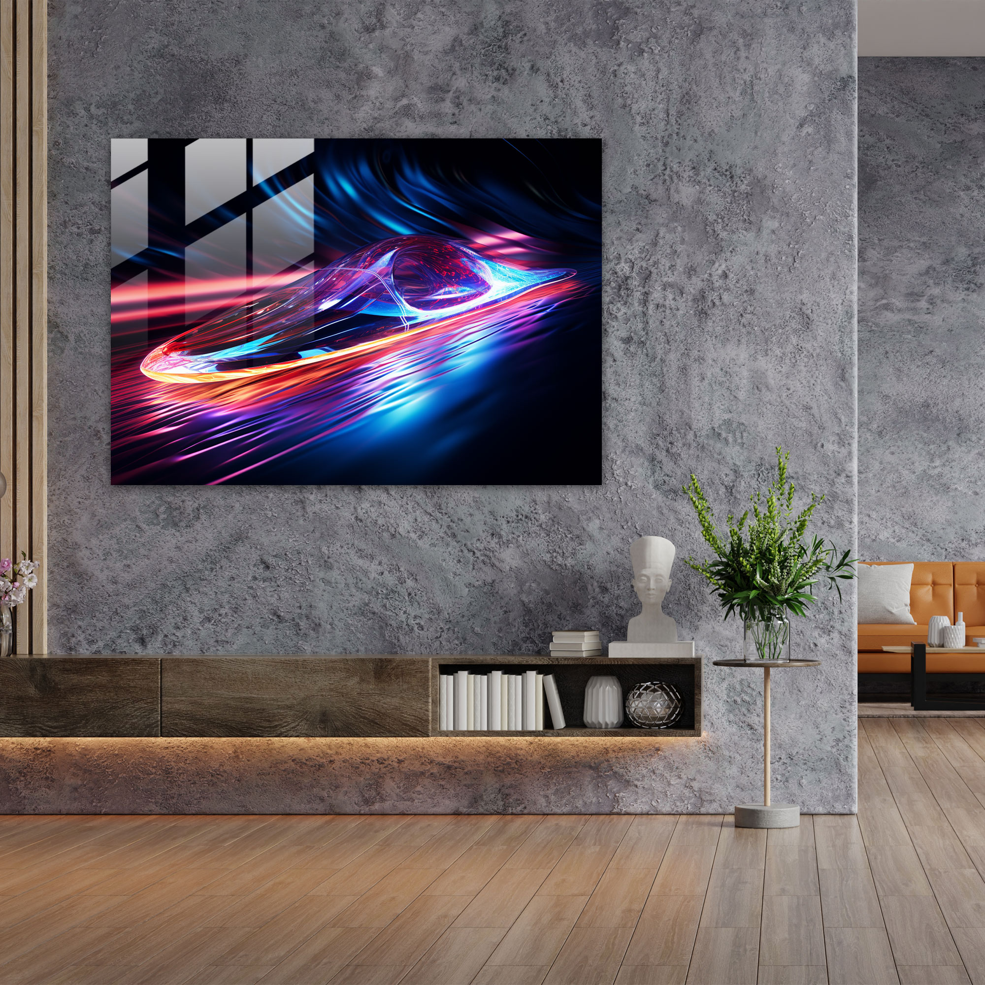 Neon Glide Glass Print - Surf, Glass Print, Visual Experience, Eye-Catching