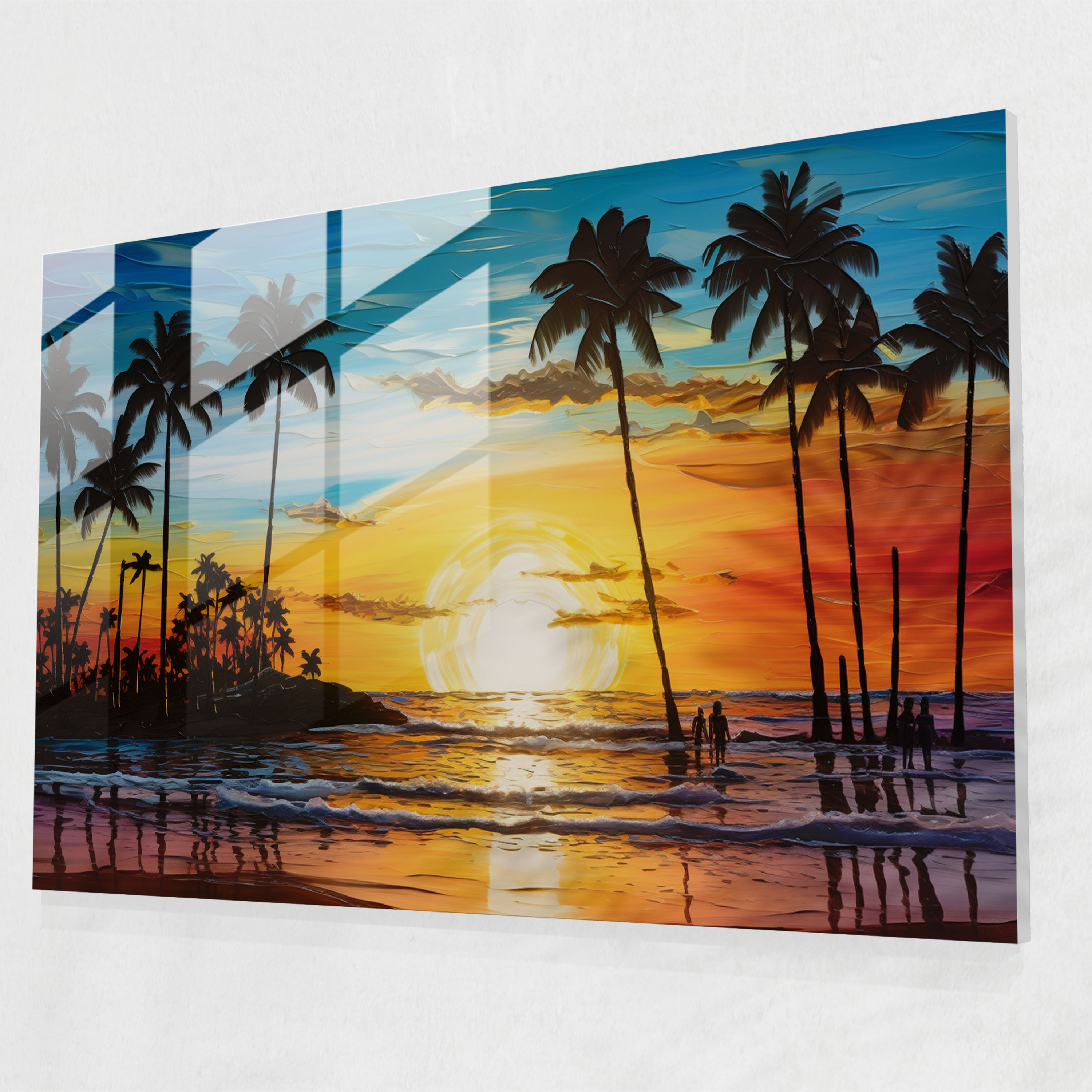 Sunset Surf Glass Wall Art - Surf, Modern Art, Palm Trees, Tropical Beach