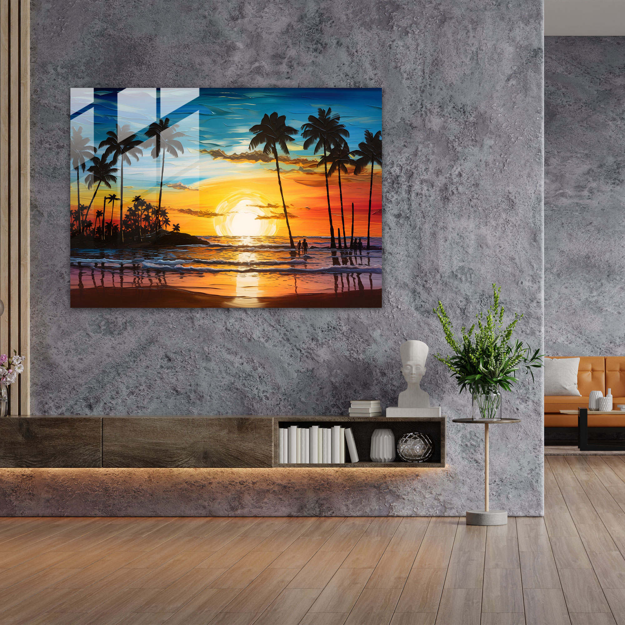 Sunset Surf Glass Wall Art - Surf, Modern Art, Palm Trees, Tropical Beach