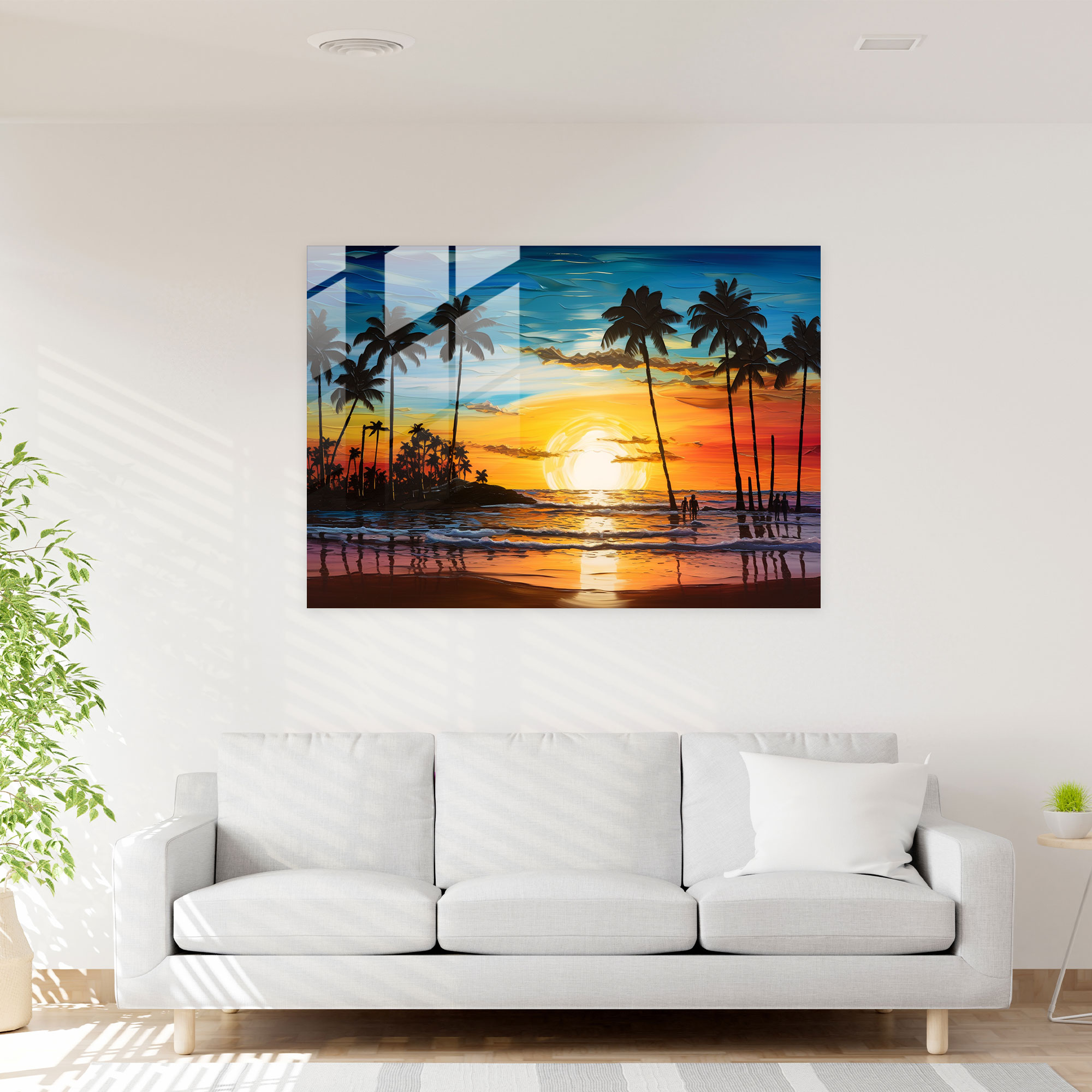 Sunset Surf Glass Wall Art - Surf, Modern Art, Palm Trees, Tropical Beach