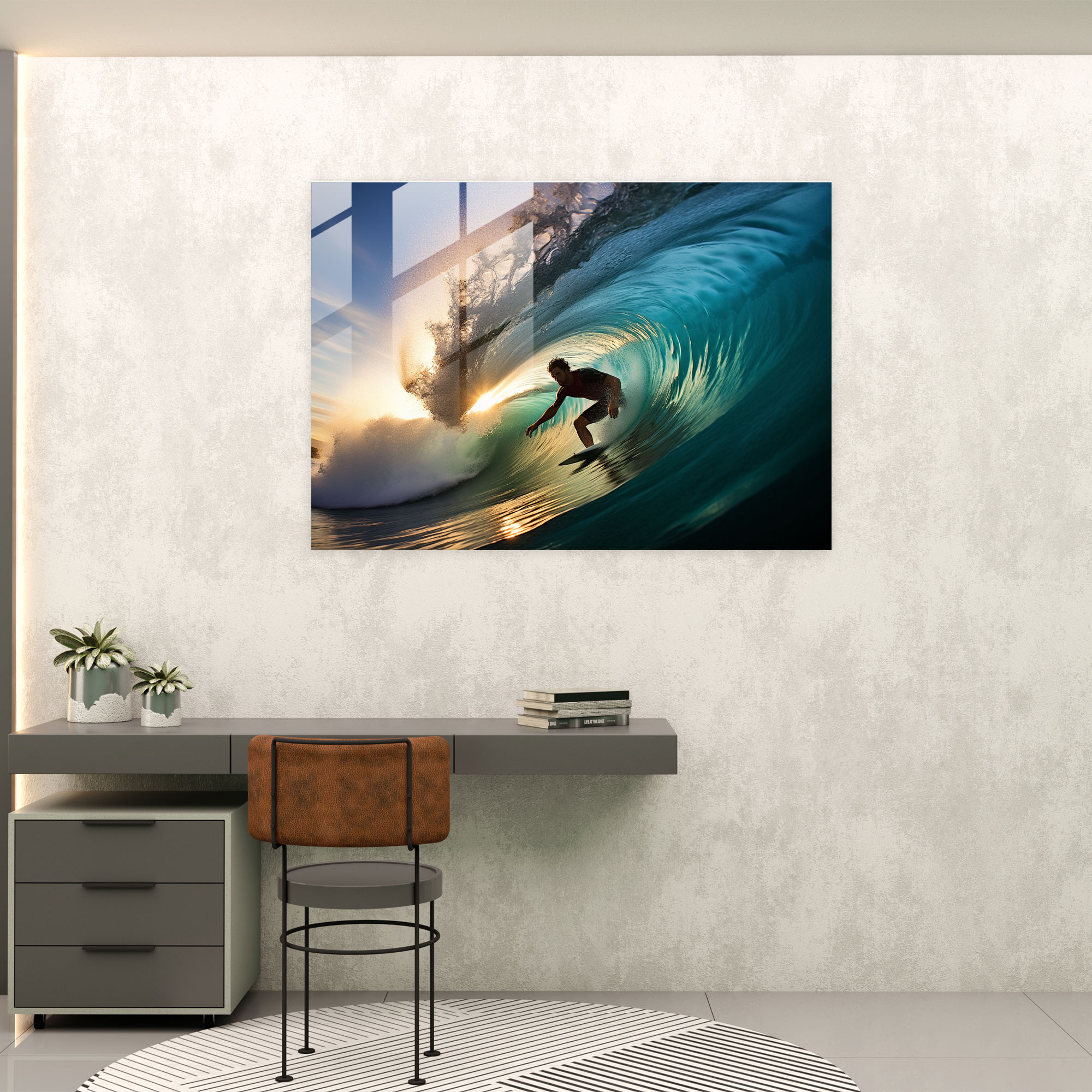 Barrel Wave Surf Cam Tablo - Sörf Cam Tablo Cam Duvar Sanatı Barrel Dalgası