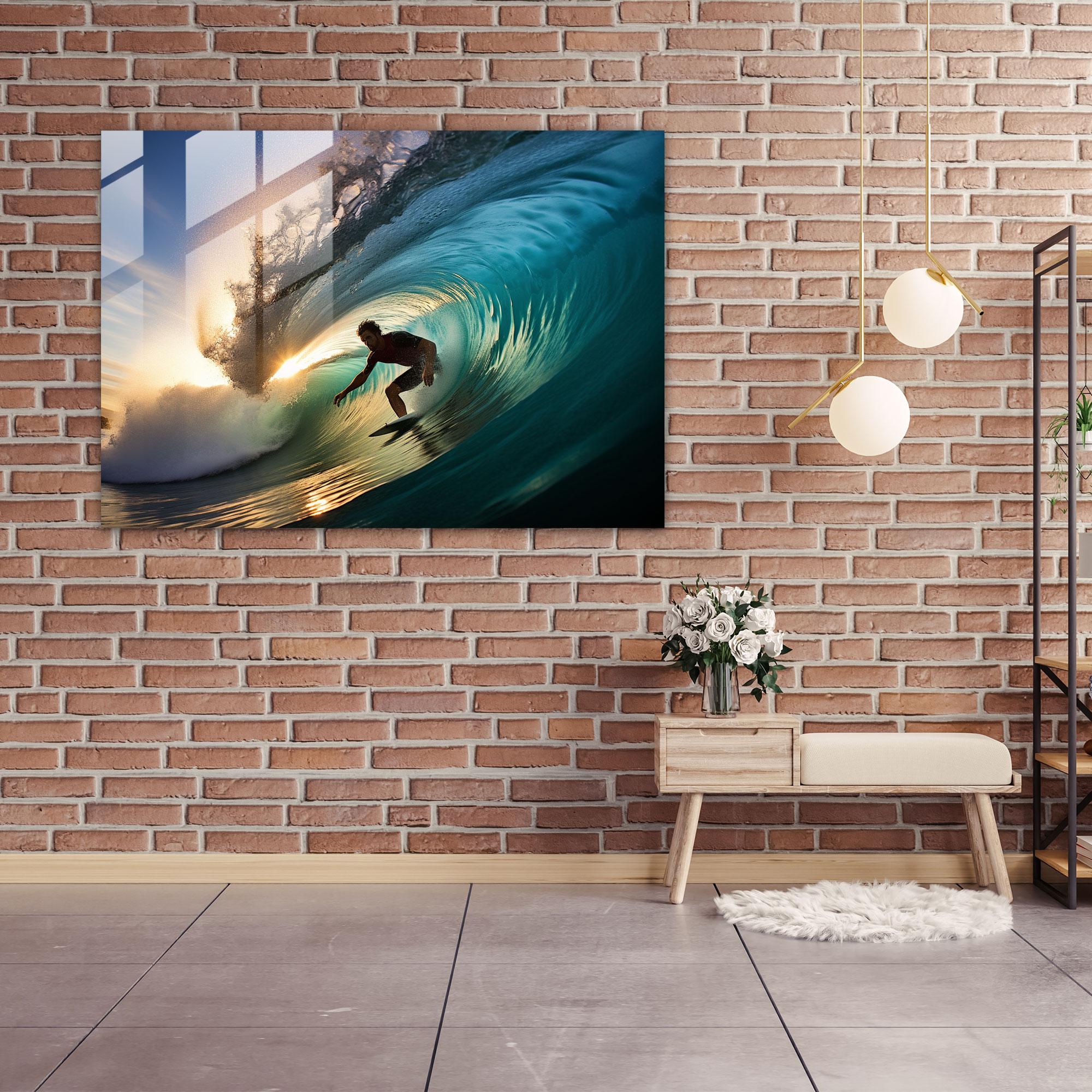 Barrel Wave Surf Cam Tablo - Sörf Cam Tablo Cam Duvar Sanatı Barrel Dalgası