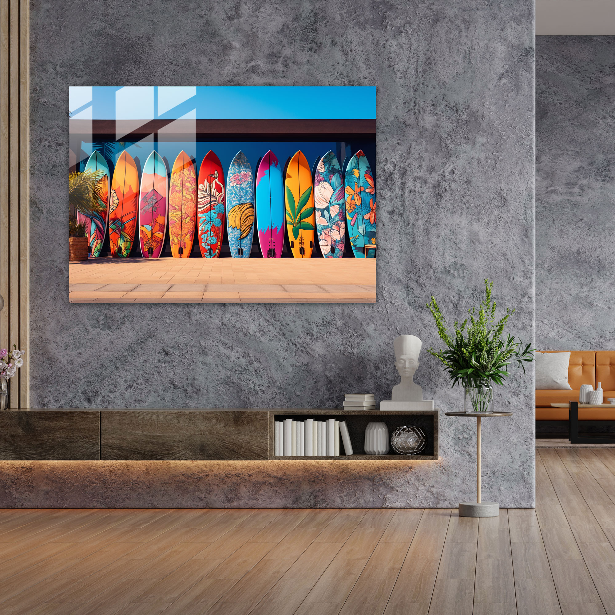 Modern Sanat ile Sörf - Canlı Renklerde Kanvas Tablo Duvar Dekorasyonu için