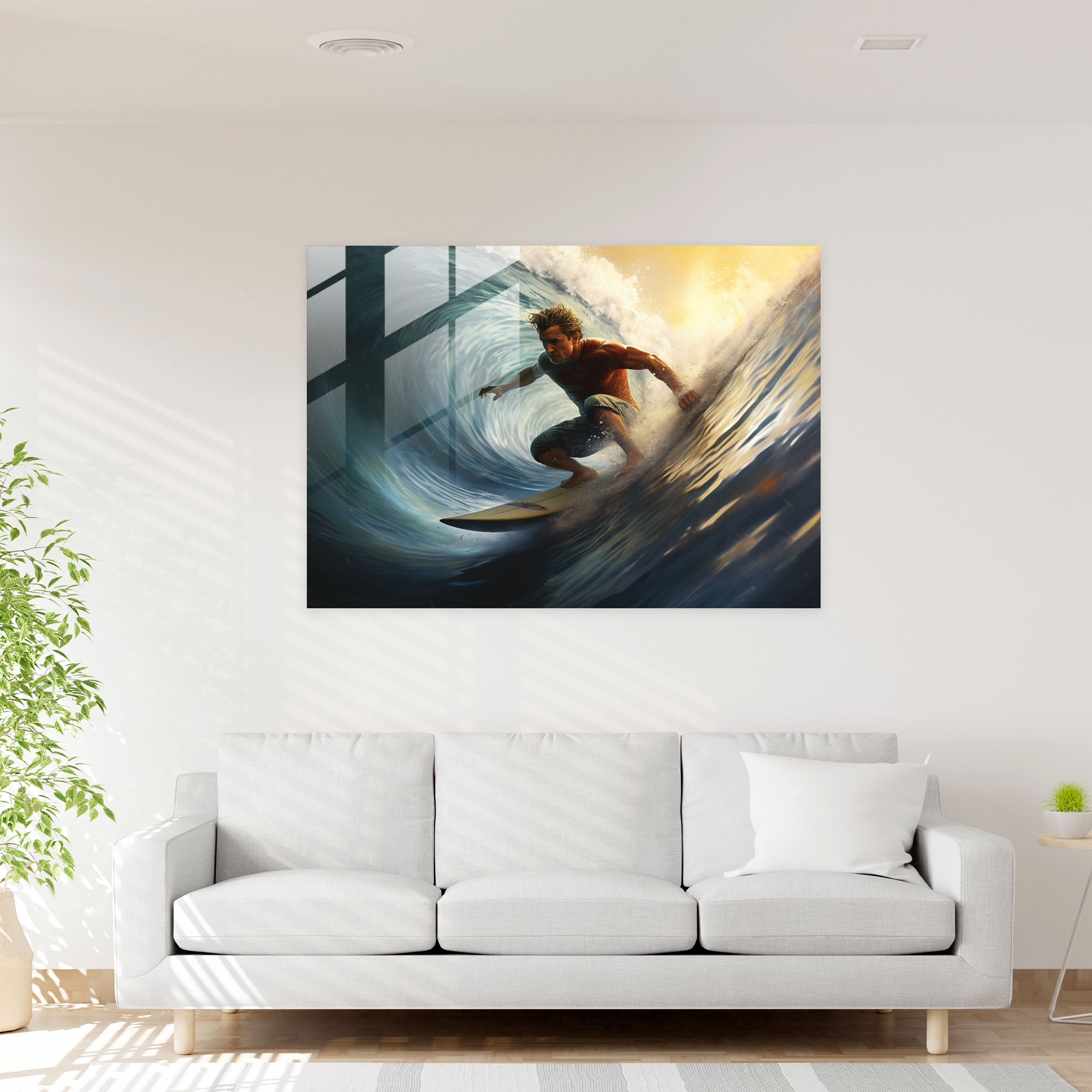Sörf Temalı Cam Tablo - Modern Sanat Duvar Dekorasyonu