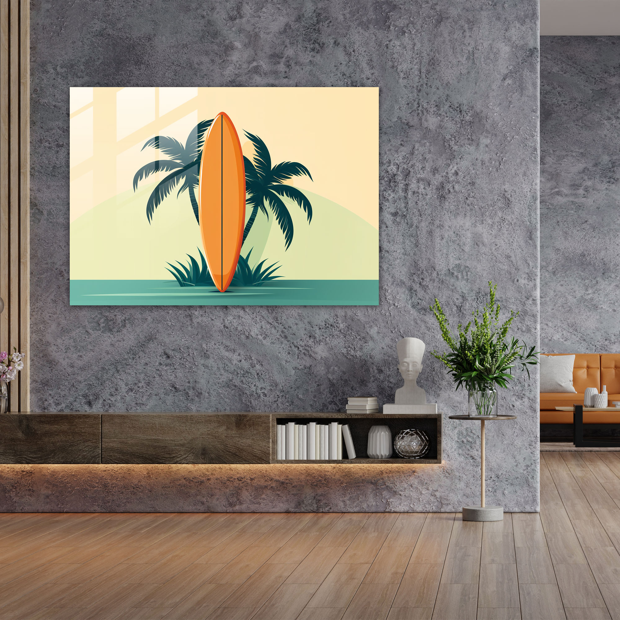 Tropikal Dalga Cam Tablo Sanatı - Sörf Ev Dekorasyonu Cam Baskı Modern Sanat