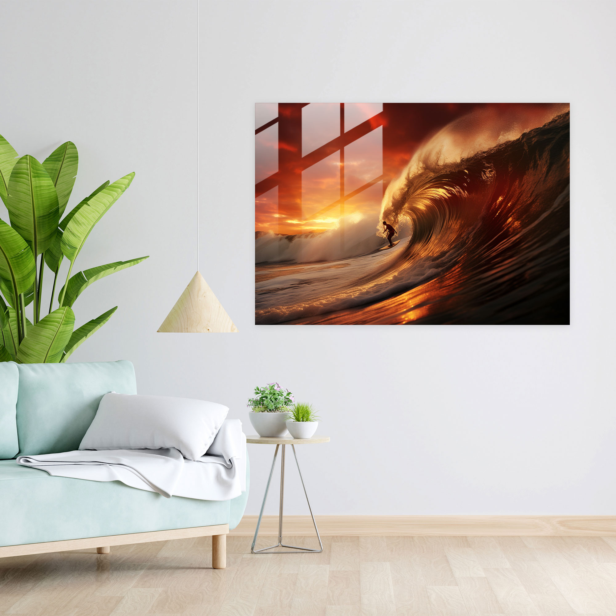 Sunset Surfer Glass Art - Surf, Sunset Surfer Glass Art, Modern Art, Glass Print